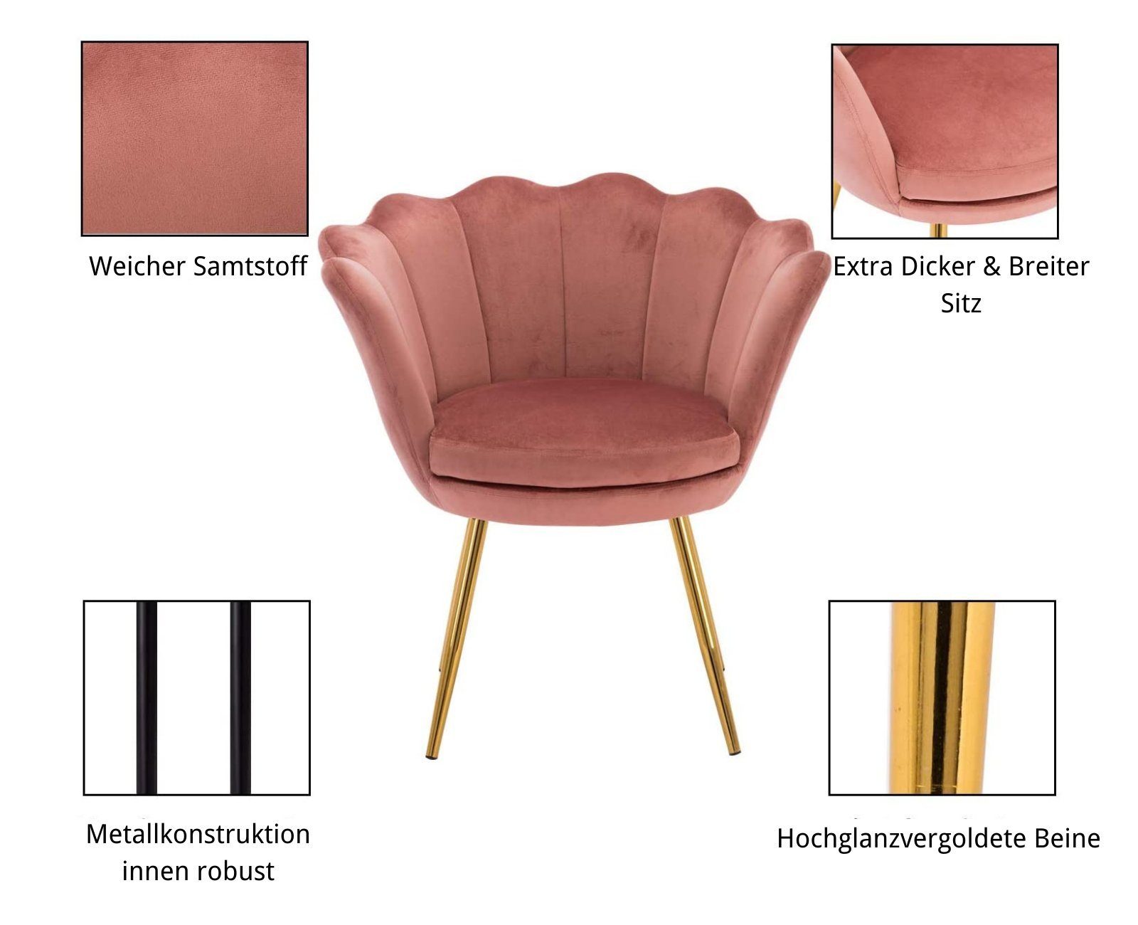 WAHSON OFFICE CHAIRS Loungesessel Sessel Weicher Samt Armlehnstuhl – Bild 4 von 5