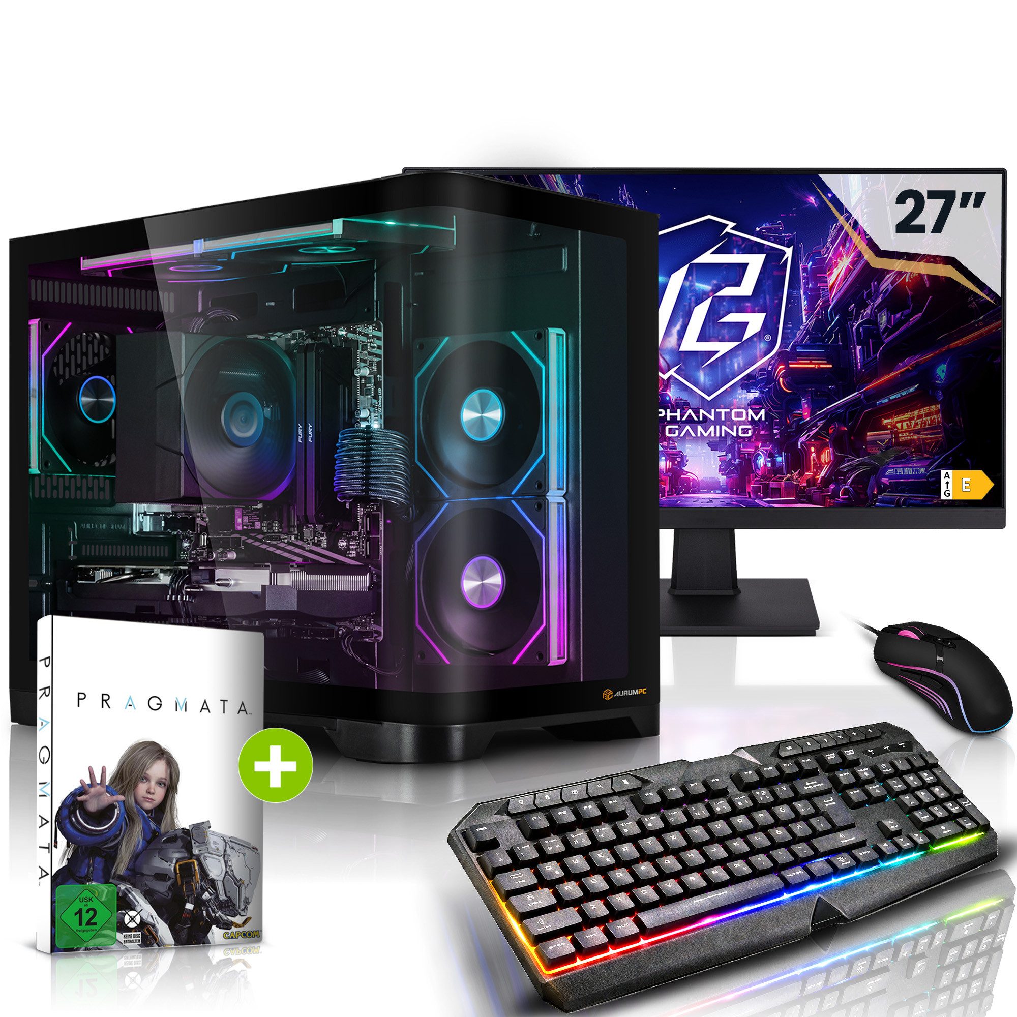 AurumPC 27"Set R7 7800X3D mit RTX5070 12GB und 32GB DDR5 RAM PC-Set (27 Zoll, AMD Ryzen 7 7800X3D, GeForce RTX 5070, 32 GB RAM, 1000 GB SSD, Luftkühlung)