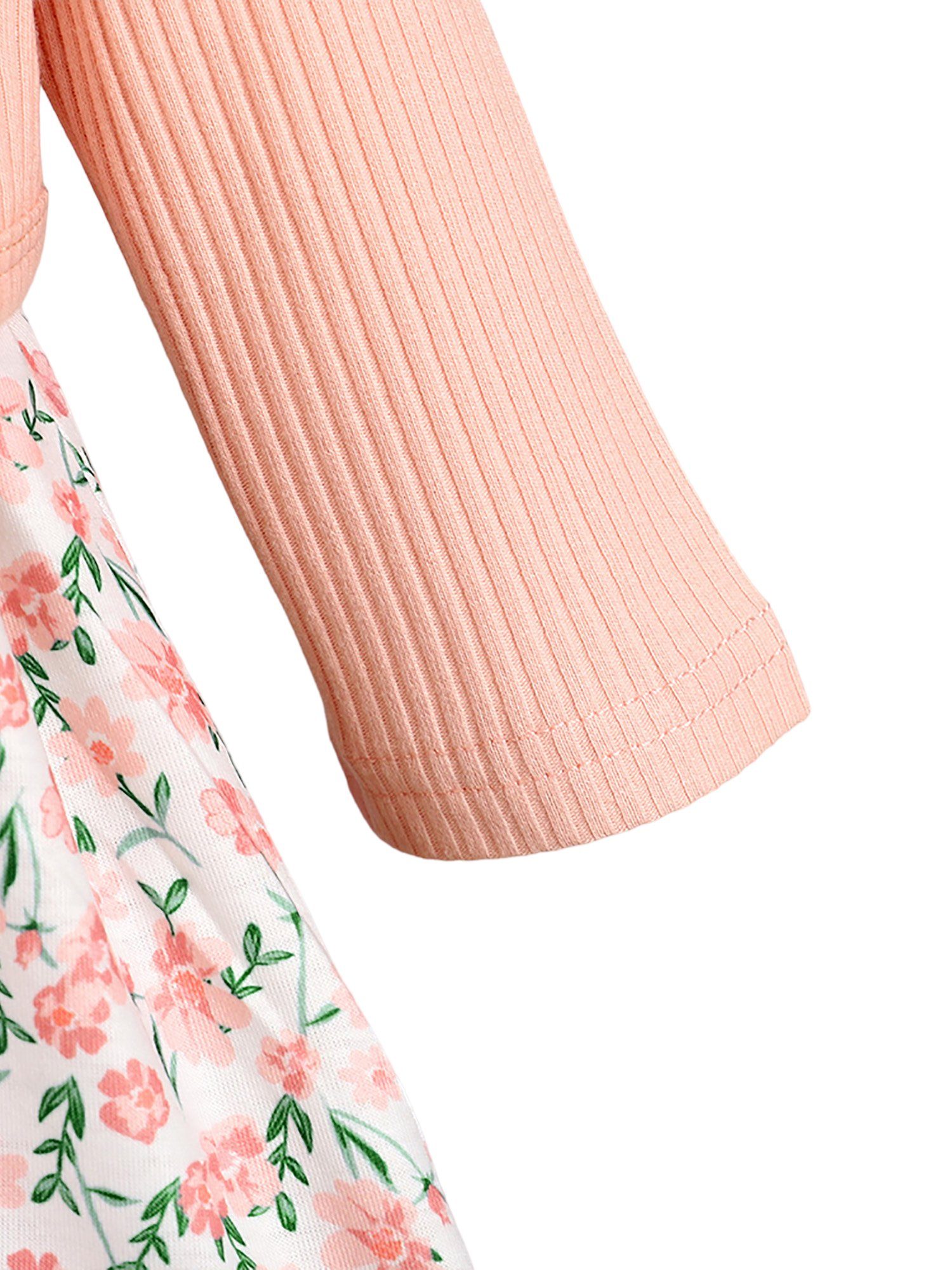 Mädchen mit Geblümtes LAPA Prinzessinnenkleid Rosa Druckkleid elastischem für Langarm-Partyanzug Taille Strickjacke einfarbiger mit