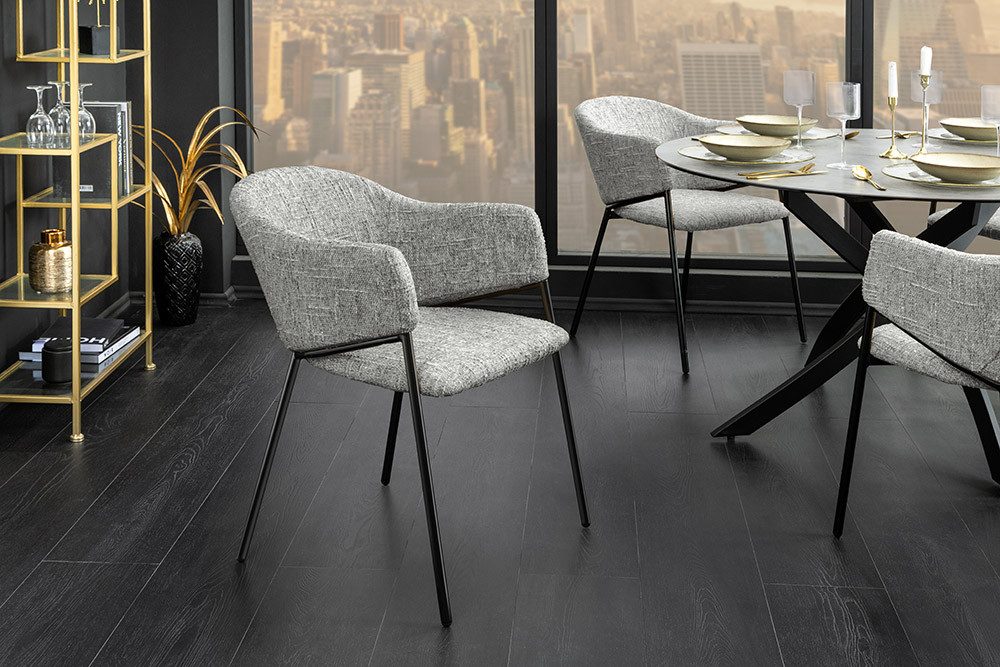 riess-ambiente Esszimmerstuhl NOBLESSE grau / schwarz - Chenille, Metallgestell, Retro, Armlehnen (Einzelartikel, 1 St), halbrunder Stuhl - ideal für Küche, Ess-, Arbeits-. Wohnzimmer & Büro