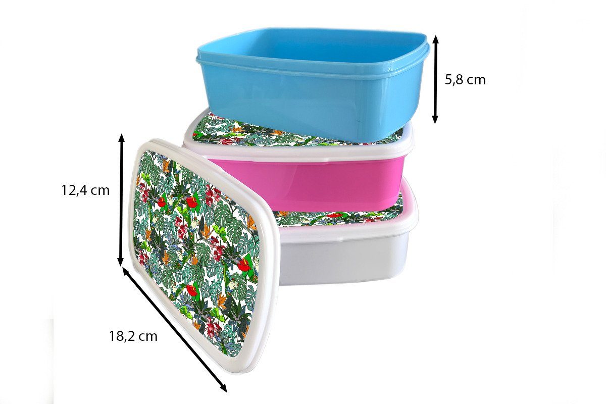MuchoWow Lunchbox Muster - Pflanzen für (2-tlg), Kunststoff, Brotdose - Kunststoff Dschungel, Erwachsene, rosa Mädchen, Snackbox, Kinder, Brotbox