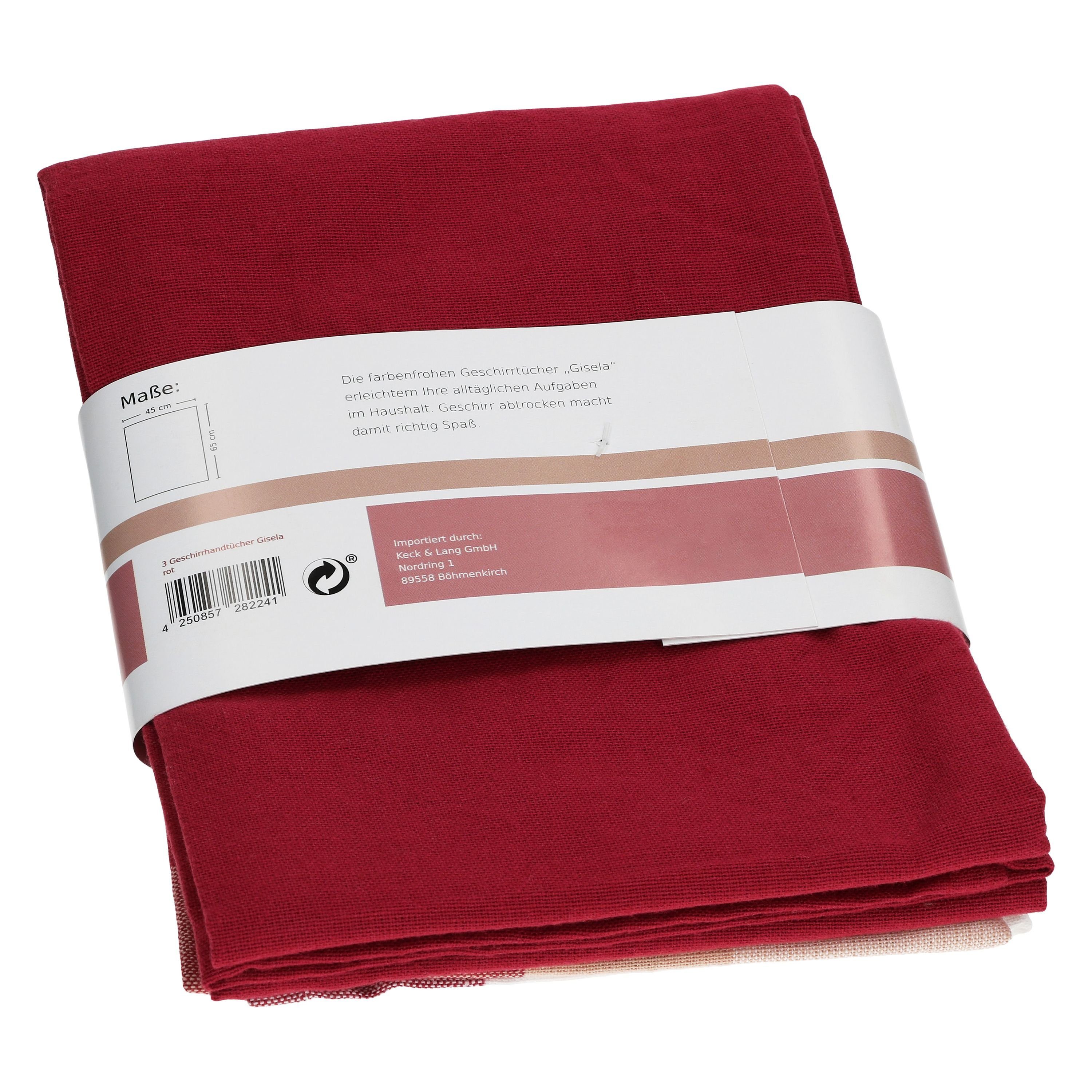 MamboCat Geschirrtuch 3er Set Gisela Rot Geschirrtücher