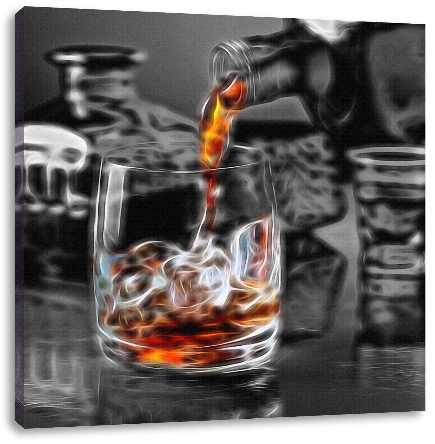 Pixxprint Leinwandbild Whiskeyglas (1 inkl. Whiskey im St), Leinwandbild Whiskey bespannt, fertig Zackenaufhänger Whiskeyglas, im