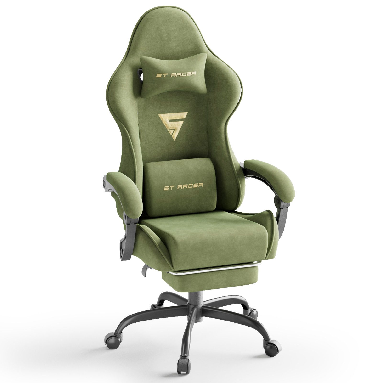 Ferghana Gaming-Stuhl Racing PC Stuhl Verstellbar mit Kopf-,Lendenkissen, Fußstütze (Rückenlehne 90°-125), Ergonomisch, atmungsaktiv Gaming Chair