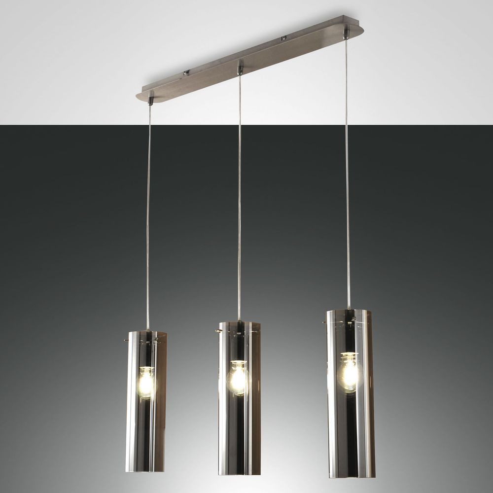FABAS LUCE Pendelleuchte Pendelleuchte Sintesi in Nickel-satiniert und Grau 3xE27