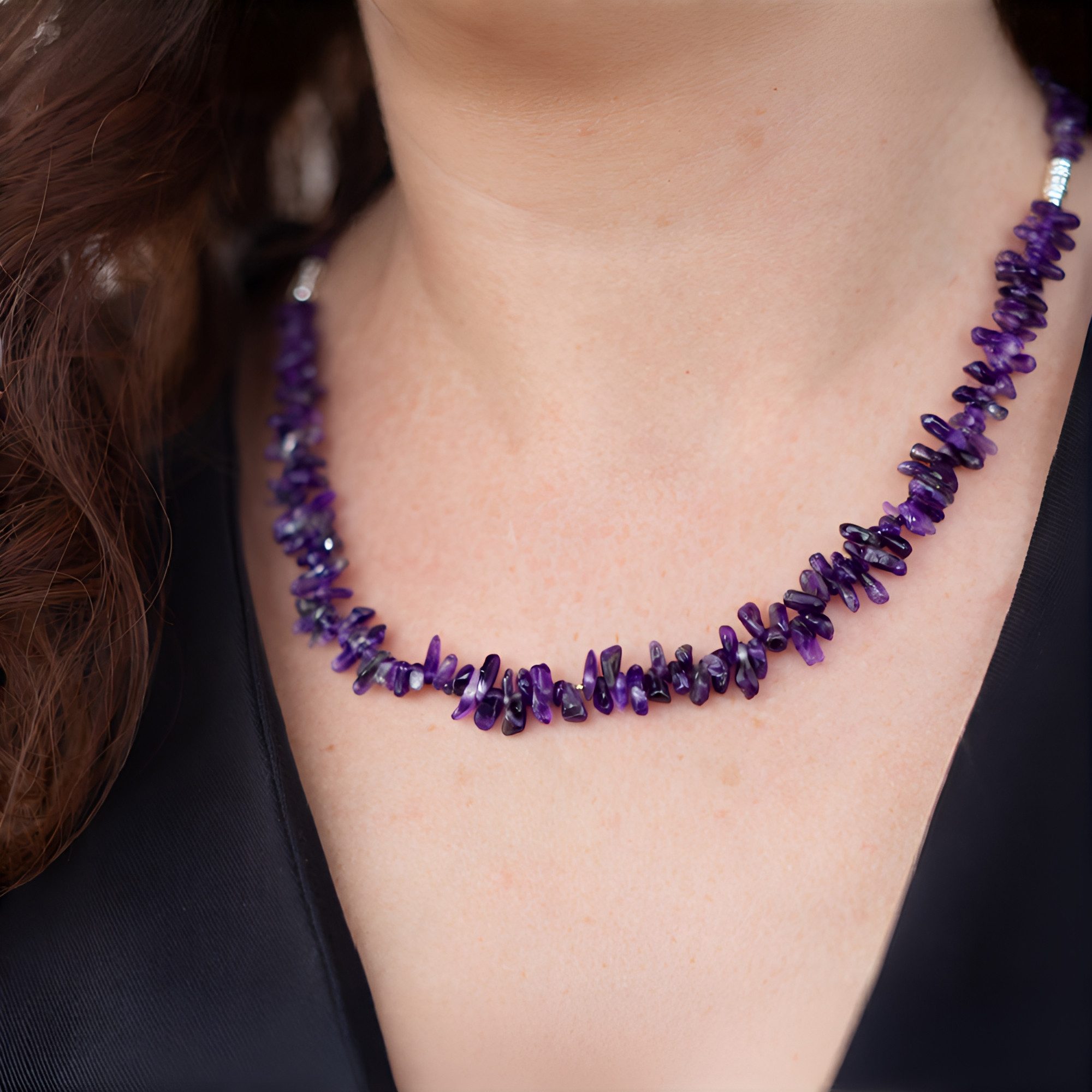 Cavill Silberkette Cavill vergoldete Amethyst Halskette 70 cm, 7,08 ct lila Perlen (1-tlg)