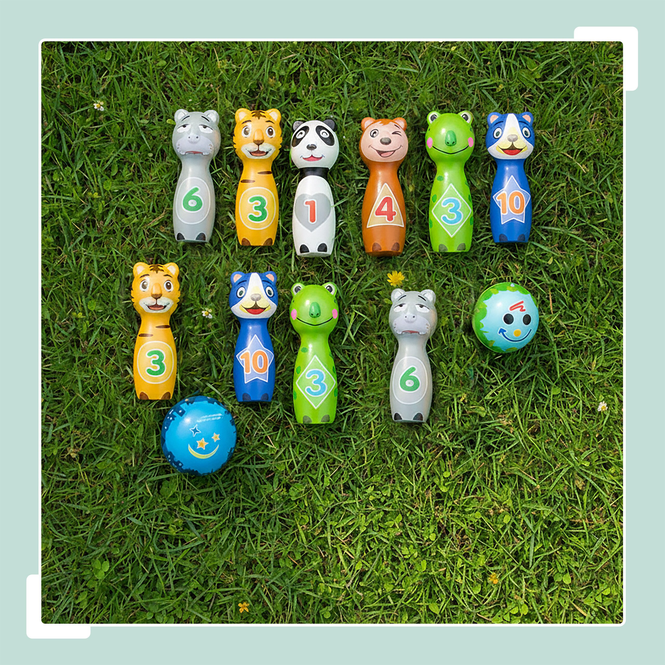 relaxdays Spiel Kinder Kegelspiel Tiere, Kinderspiel