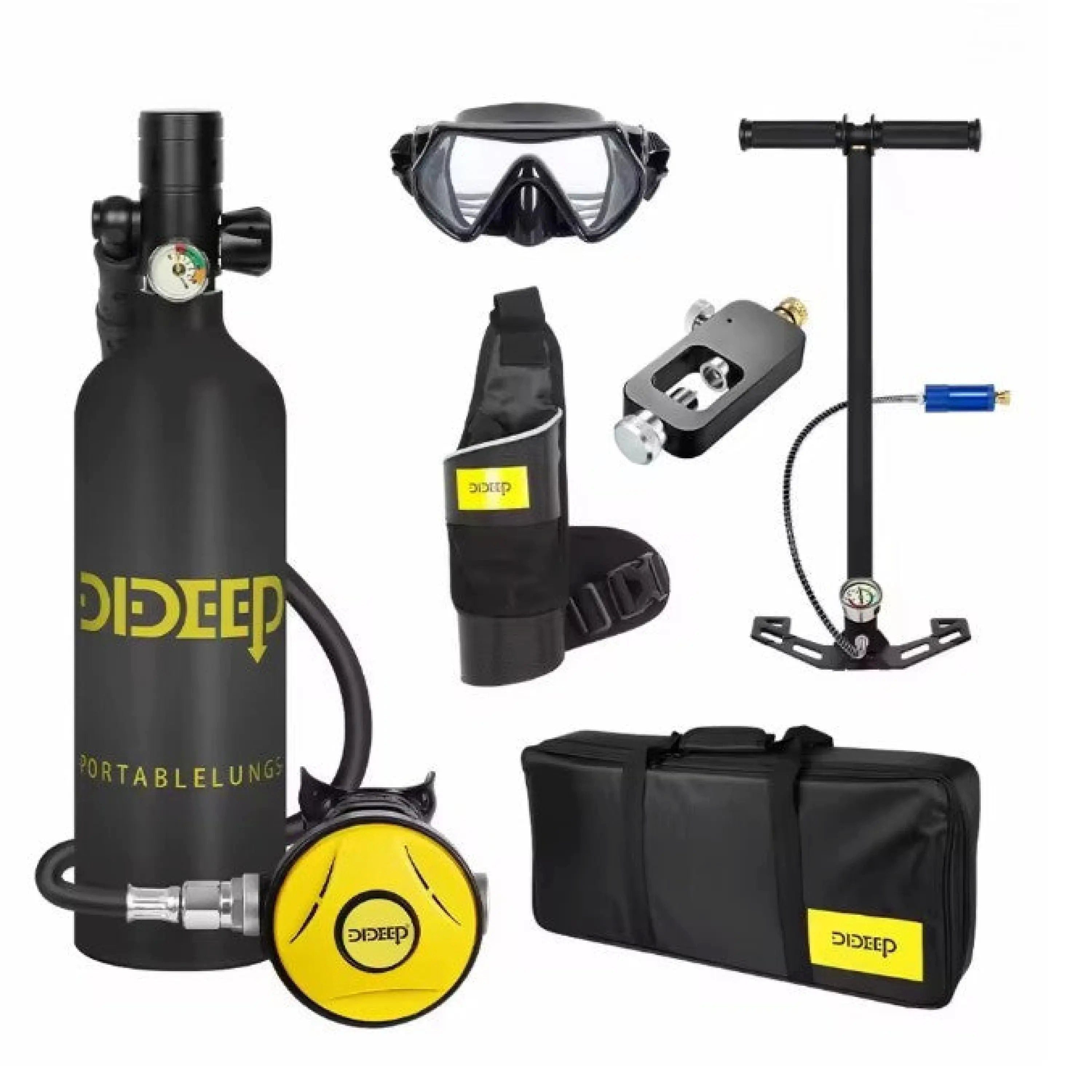 Sport-Knight® Tauchset Tauchgerät 0,5 oder 1L, komplett-Set Maske Tauchflasche Pumpe Adapter