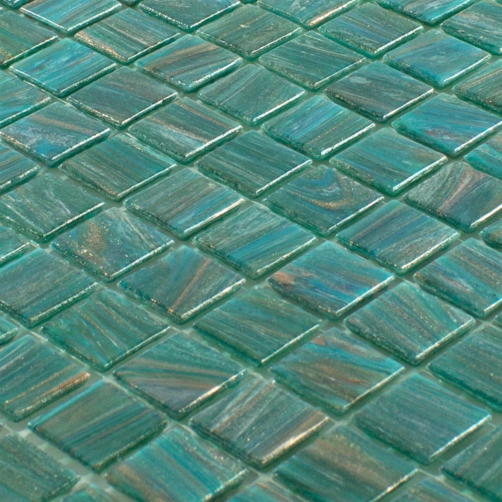 Mosafil Mosaikfliesen Glas Mosaikfliese Ogeday Goldeffekt Grün, Glas 30.500x30.500, grün, Verlegefertig auf ein Netz geklebt - Wasserfest