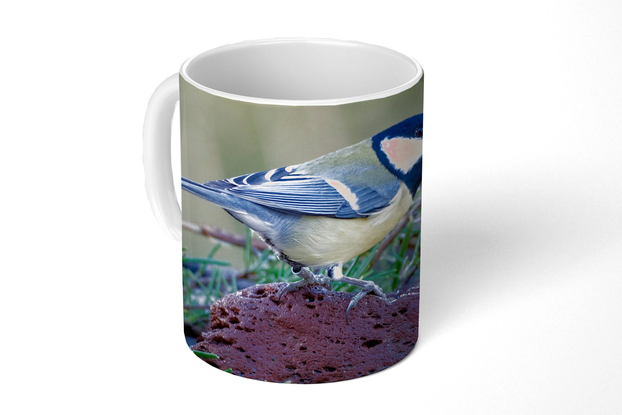 im Teetasse, Wasser Geschenk Eine Tasse Keramik, MuchoWow Becher, Teetasse, Kohlmeise Gras, und Kaffeetassen, am sitzt