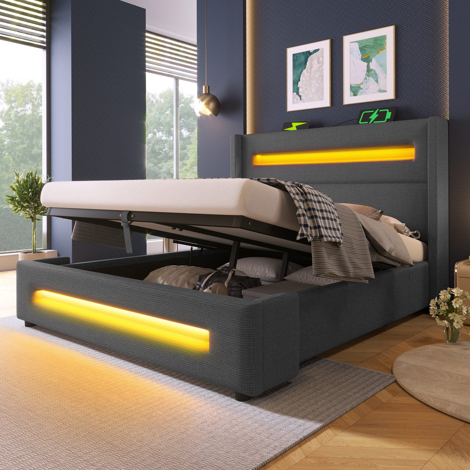 TavilaEcon Boxspringbett Modernes LED-Bett mit Ladestation günstig online kaufen