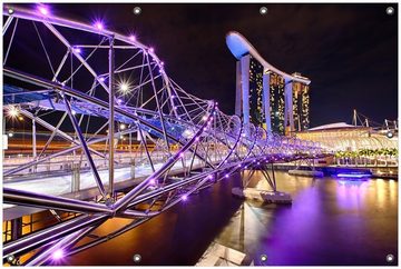 Wallario Sichtschutzzaunmatten Helix-Brücke in Singapur bei Nacht