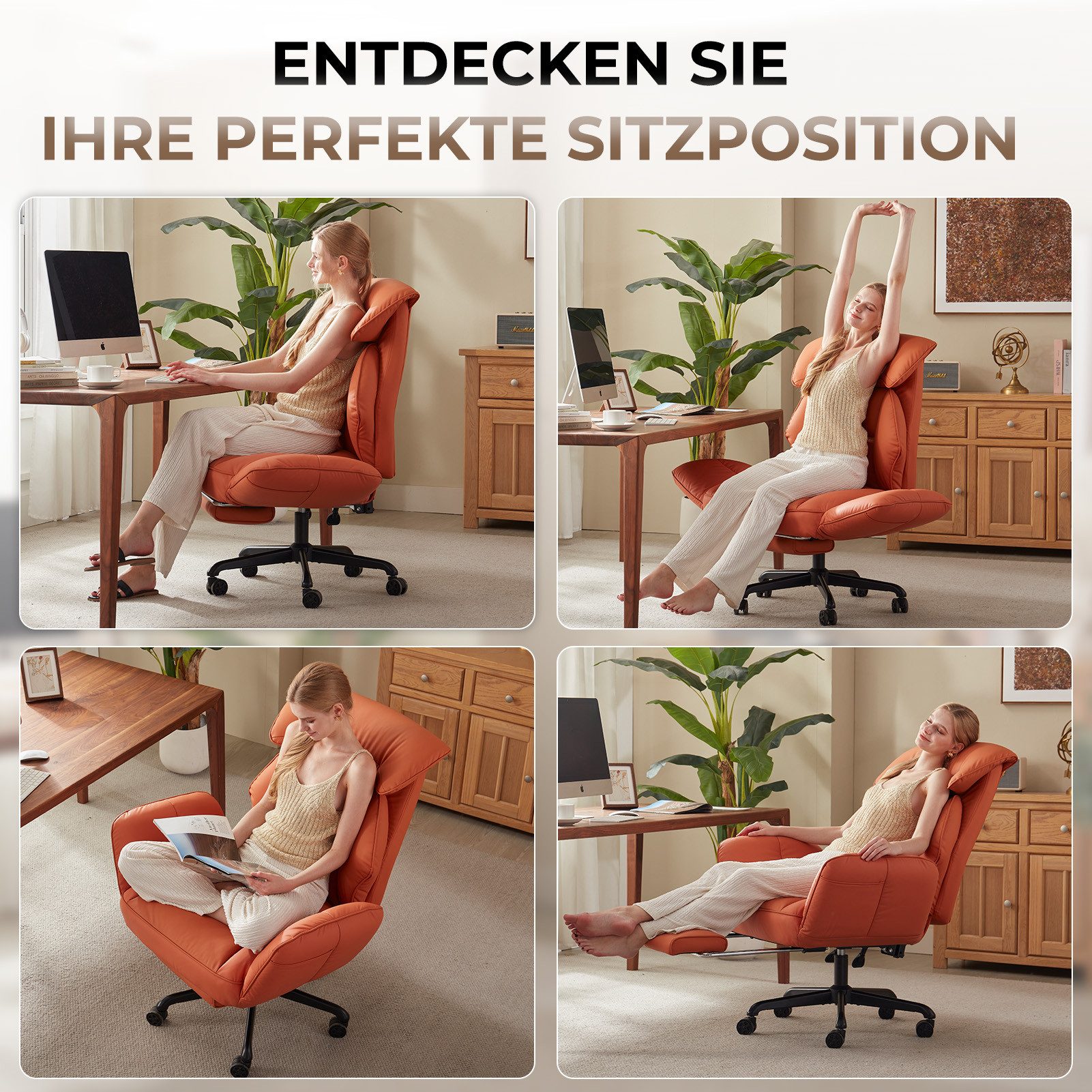 Dowinx Drehstuhl Bürostuhl mit Schwenkbaren Armlehnen (Packung), Schreibtischstuhl mit Taschenfederkern-Sitz und Fußstütze
