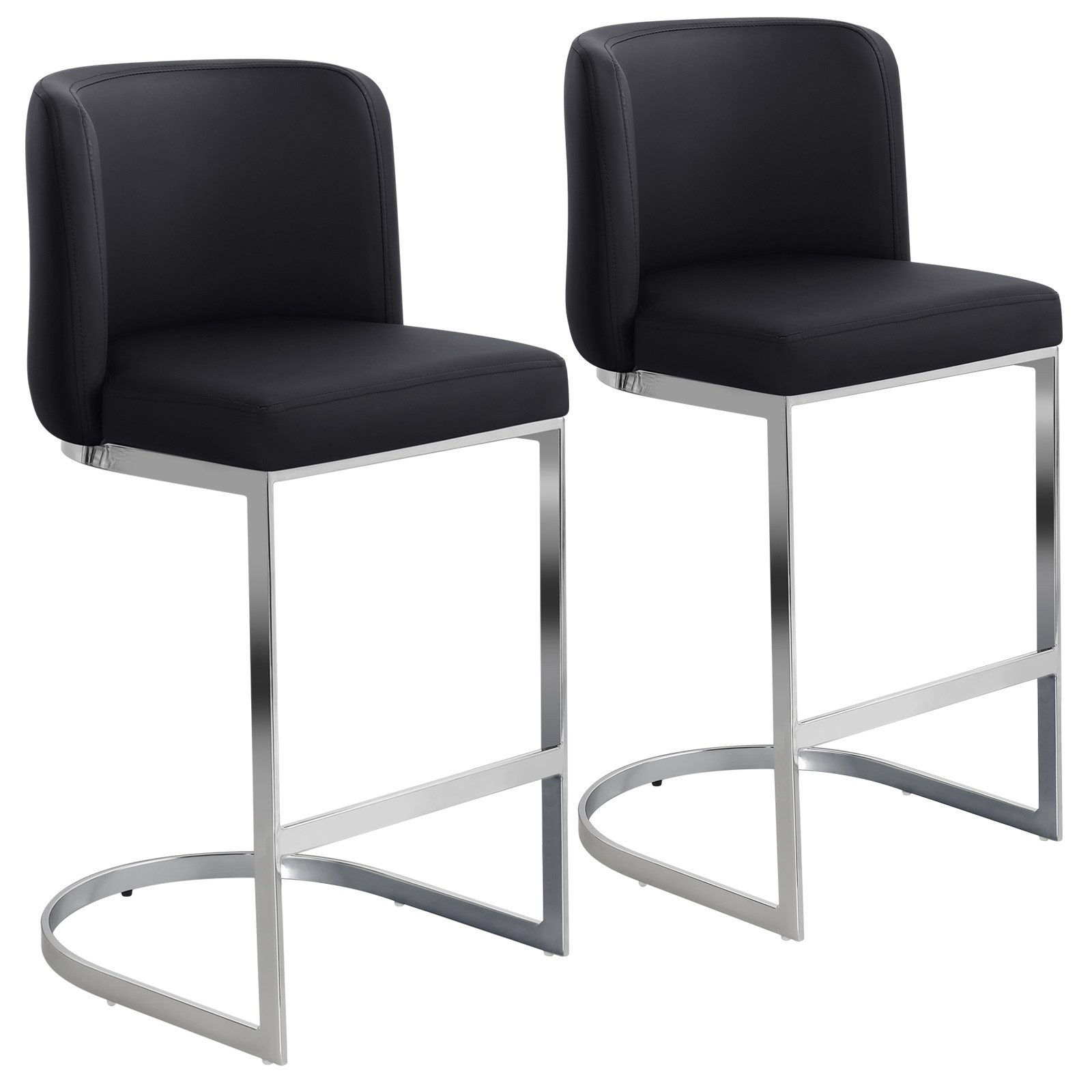 Barhocker mit Rückenlehne, C-förmigem Metallrahmen und gepolstertem PU-Leder