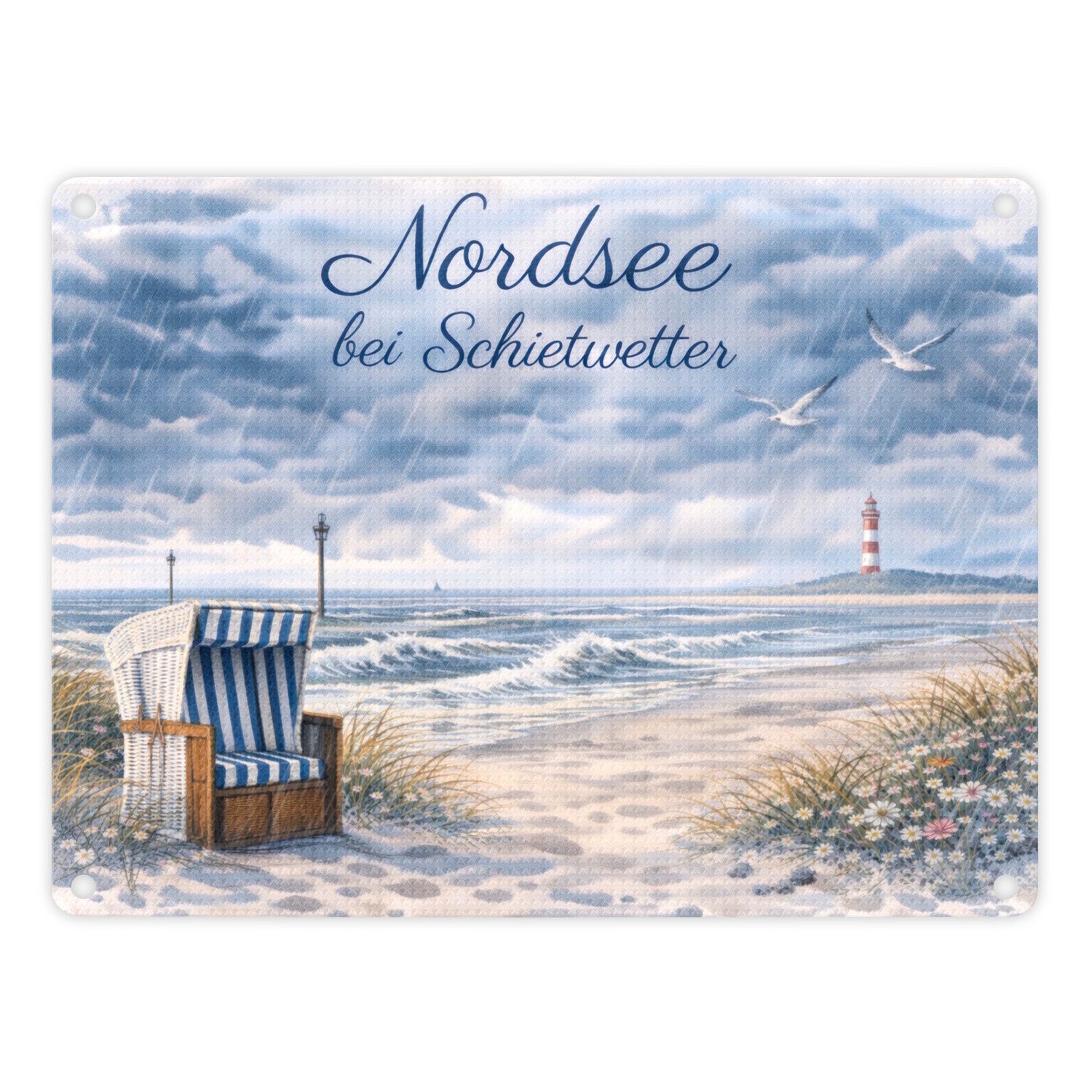 speecheese Metallschild Küstenszene Nordsee bei Schietwetter Metallschild in 15x20 cm