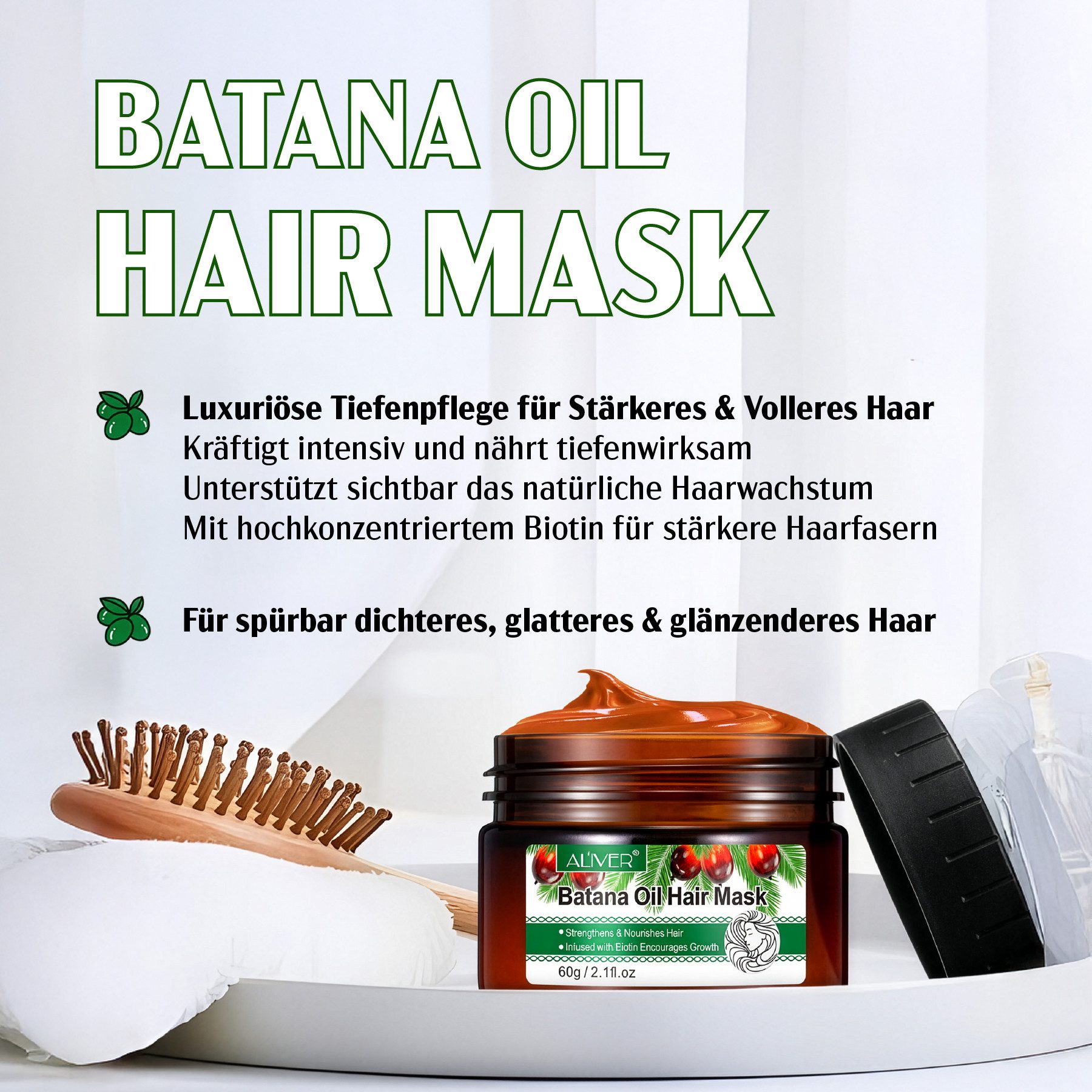 ALIVER Haarmaske Haarwachstum Haarpflege Intensivpflege Batana Öl für Haare Vegan, 1-tlg., Haarmaske, Haarpflege, Batana Öl, Aliver