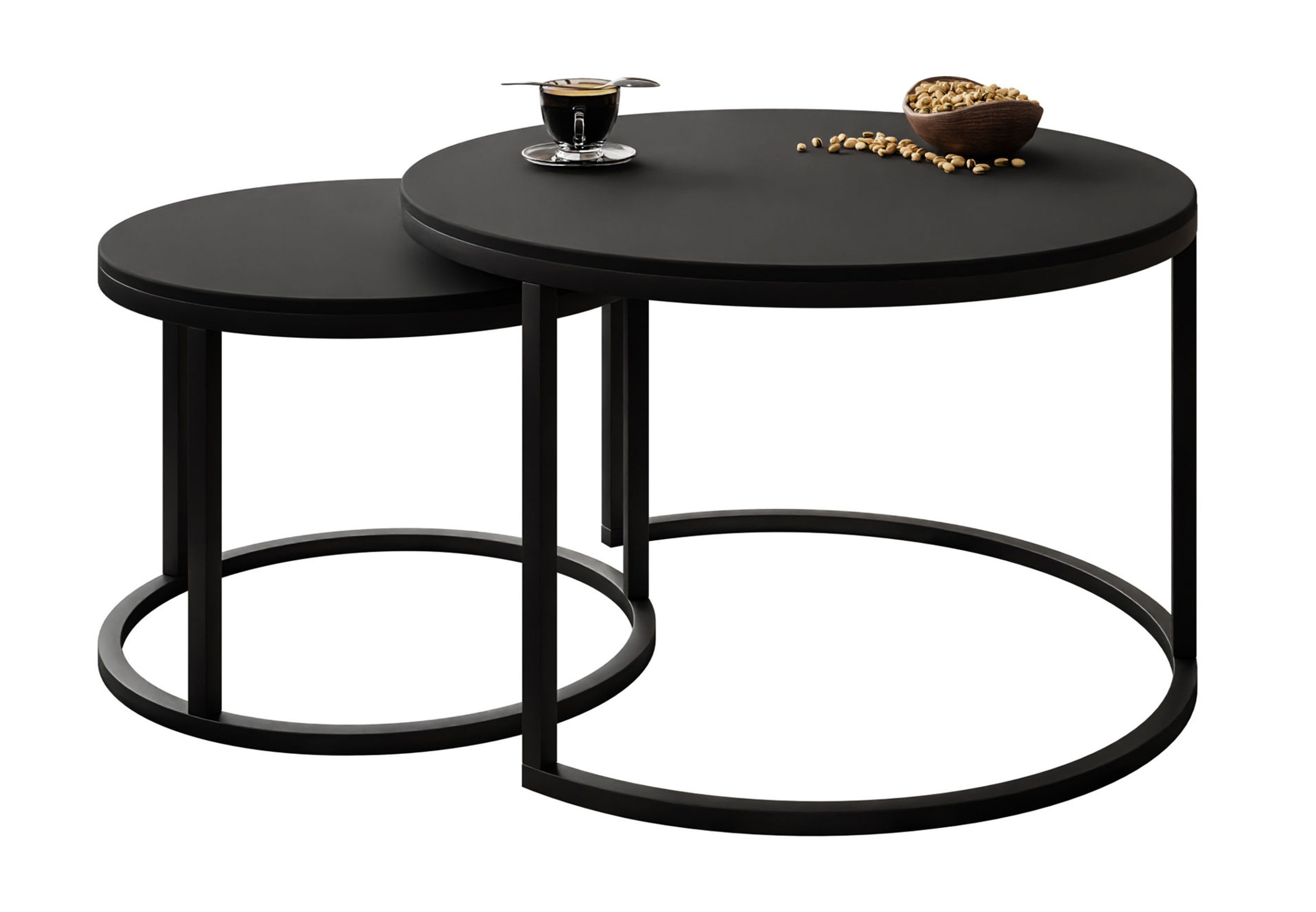 Lookway Couchtisch CIRI 2in1 Schwarzmatt (2er Set), Durchmesser: ⌀70 cm und ⌀50 cm