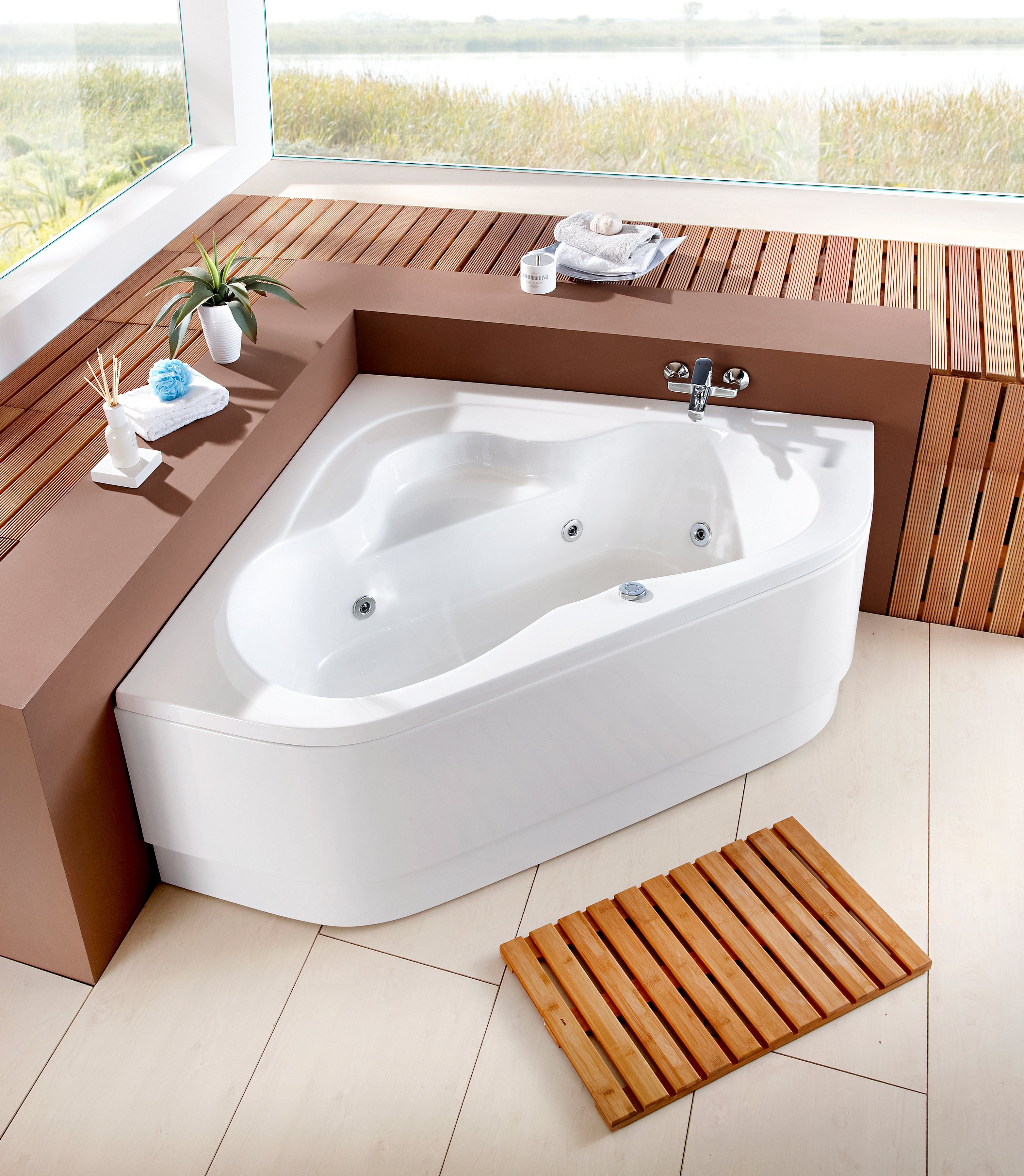 OTTOFOND Eckwanne Lucia, (3-tlg), mit Fußgestell und Ablaufgarnitur