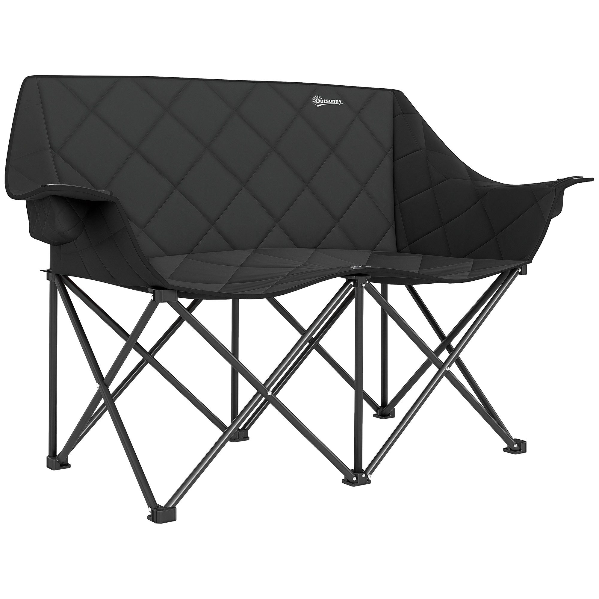 Outsunny Campingstuhl mit Kühltaschen, Tragetasche (2 Sitzer Faltstuhl, 1 St), bis 250kg belastbar, für Garten Camping Strand