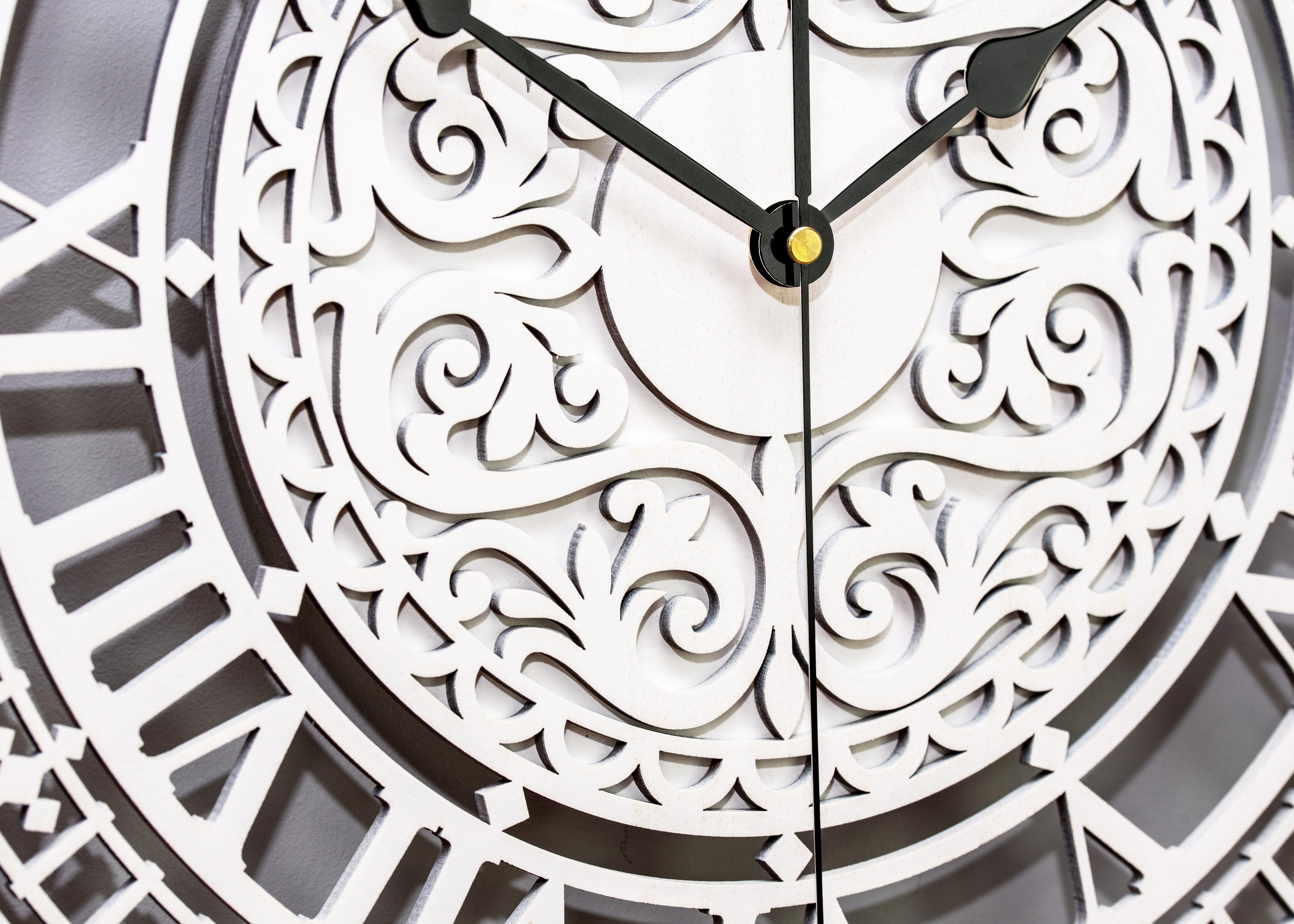 ORNAMENTI Wanduhr Große Wanduhr, holz, vintage, weiss und schwarz, ohne ticken, lautlos