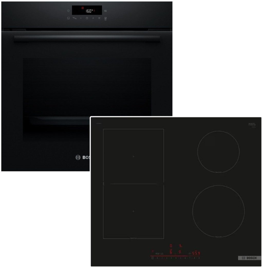 BOSCH Backofen-Set Pyrolyse Heissluft Induktion PowerBoost Schwarz HomeConnect CombiZone, mit Nein, Pyrolyse-Selbstreinigung Hydrolyse