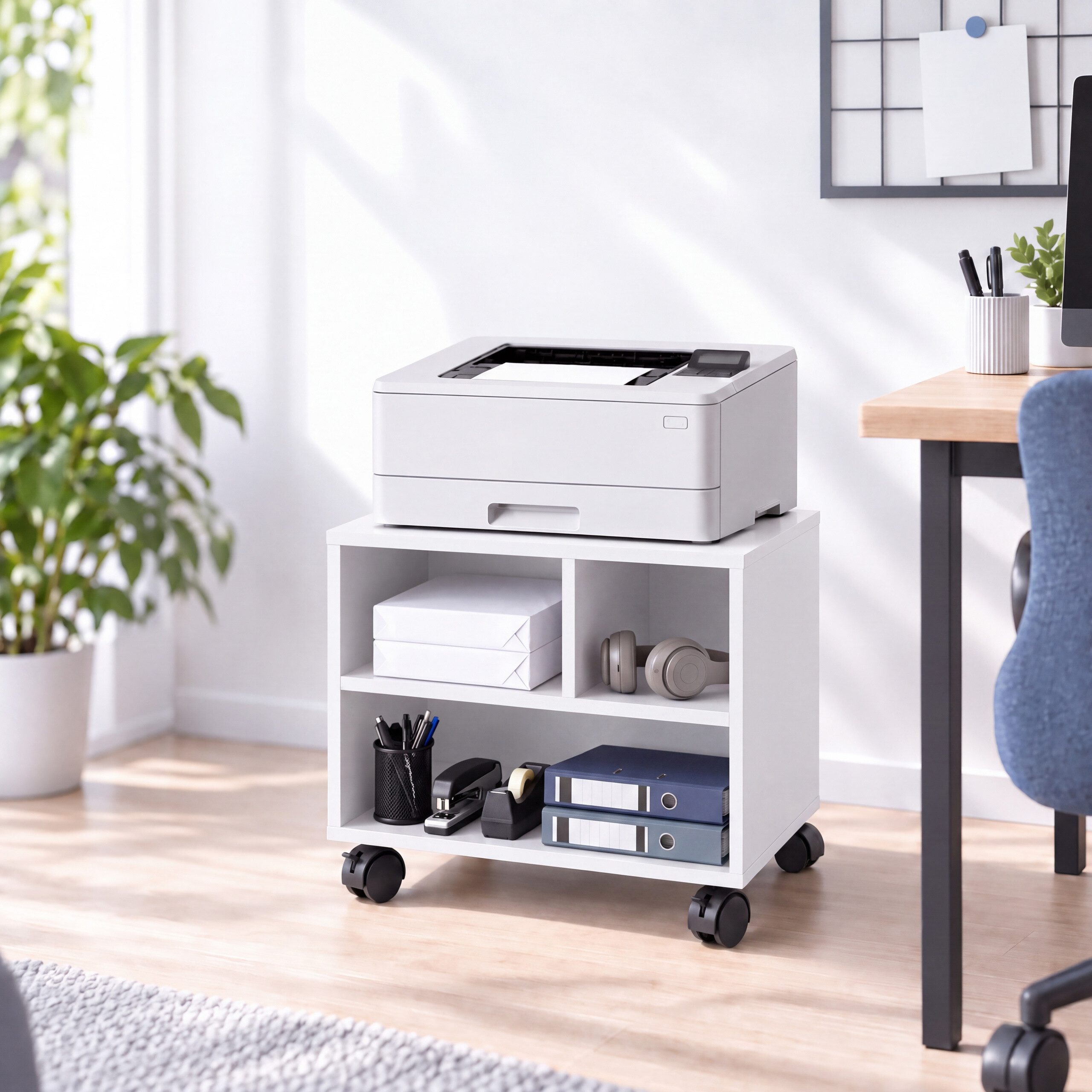 relaxdays Druckertisch Druckerständer Schreibtisch mit Rollen (1-St), weiß – Bild 2 von 5