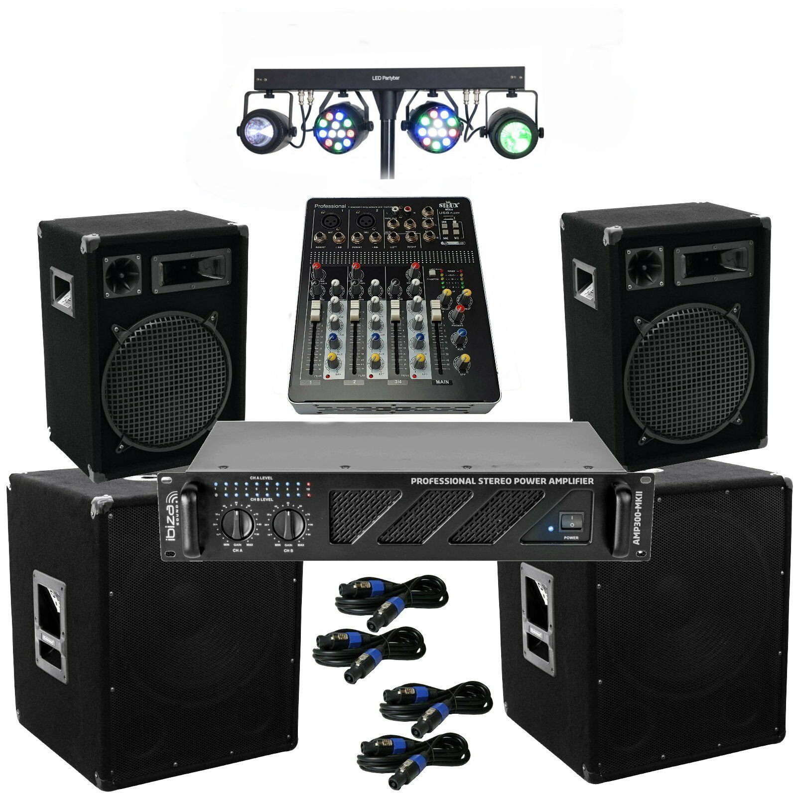 Pa Musik Anlage 3 Wege Boxen 38 cm Subwoofer 3040 W LED Effektlicht Lautsprecher