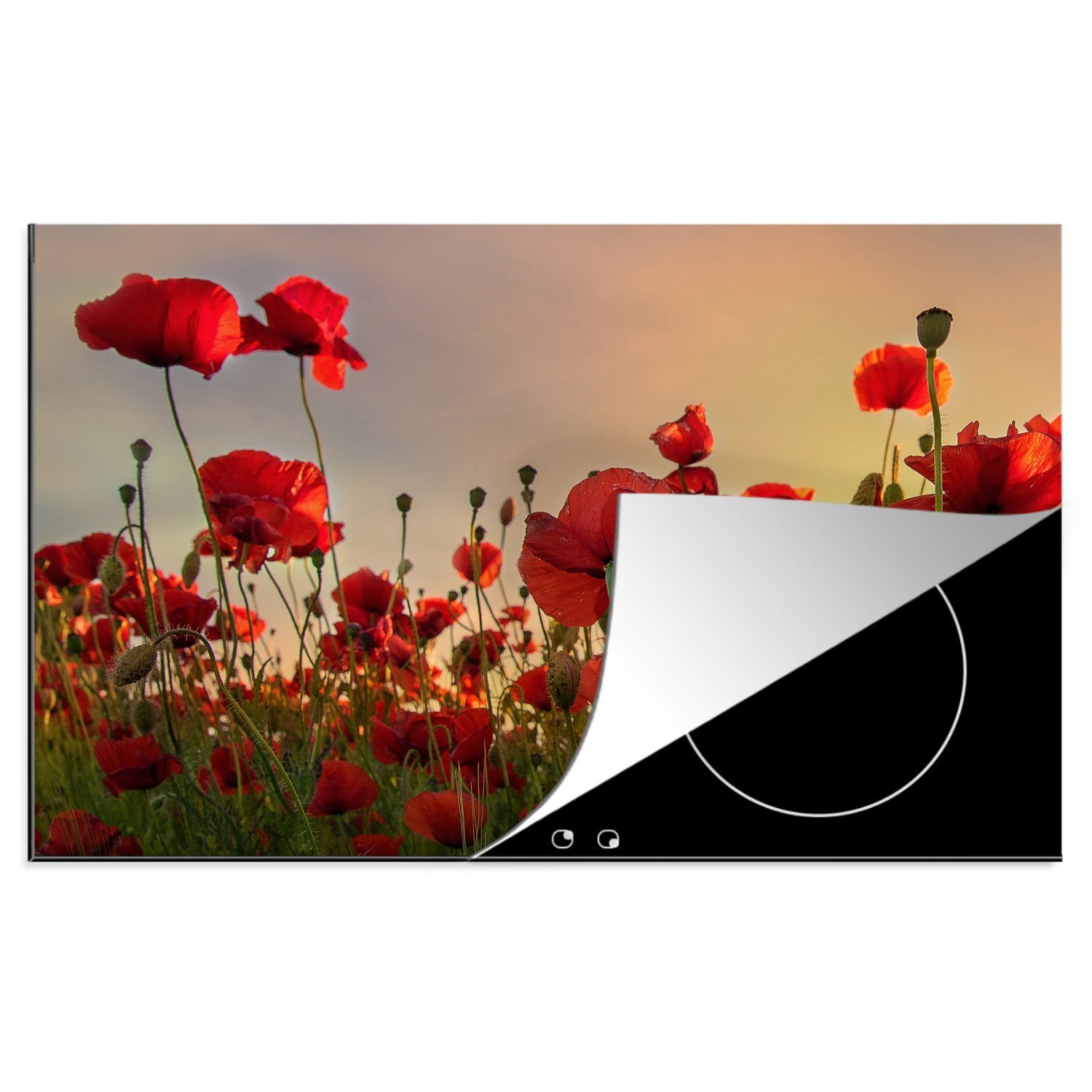 MuchoWow Herdblende-/Abdeckplatte Blumen - Rosen - Rot, Vinyl, (1 tlg), 81x52 cm, Induktionskochfeld Schutz für die küche, Ceranfeldabdeckung
