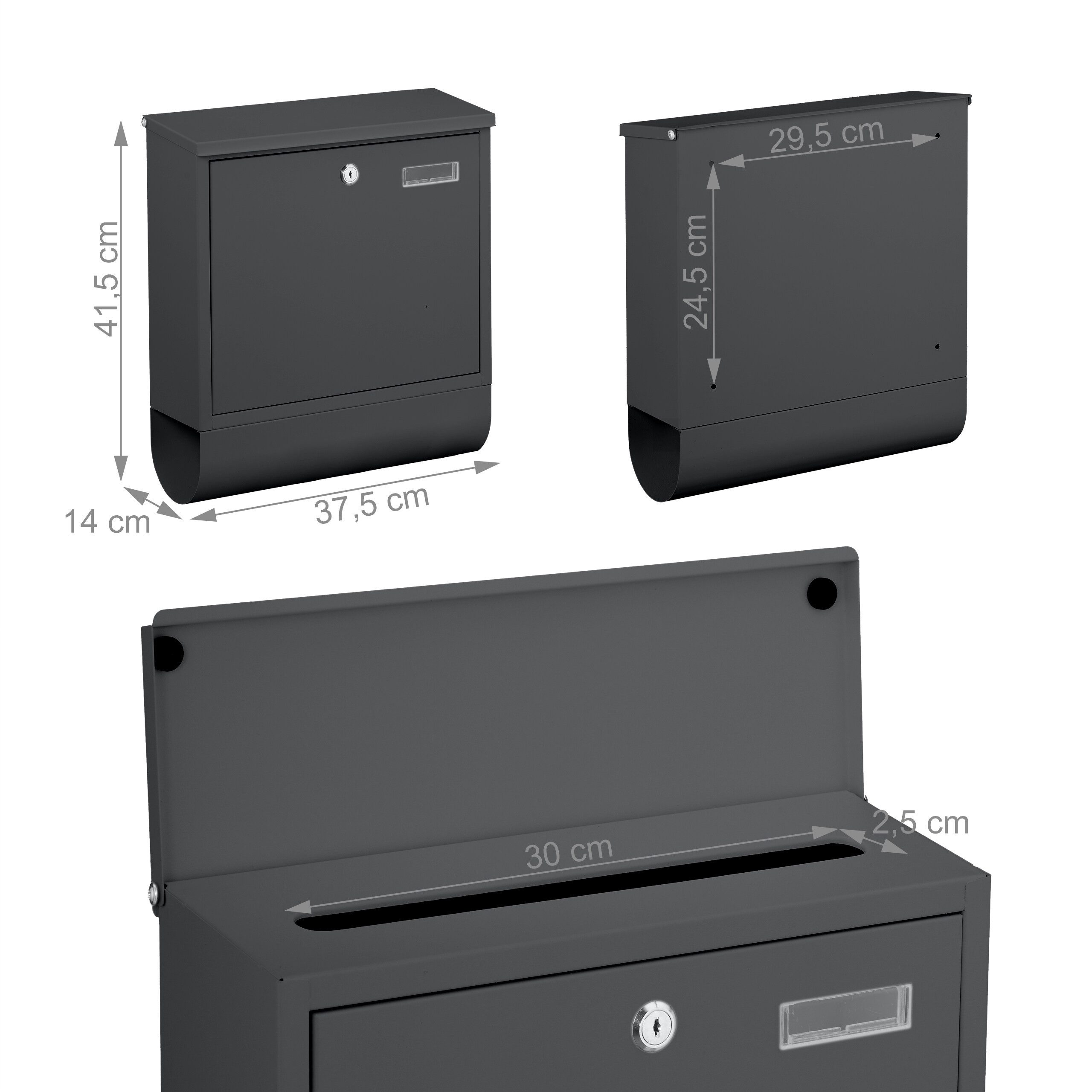 relaxdays Briefkasten mit Zeitungsfach (1-St), Anthrazit – Bild 4 von 5