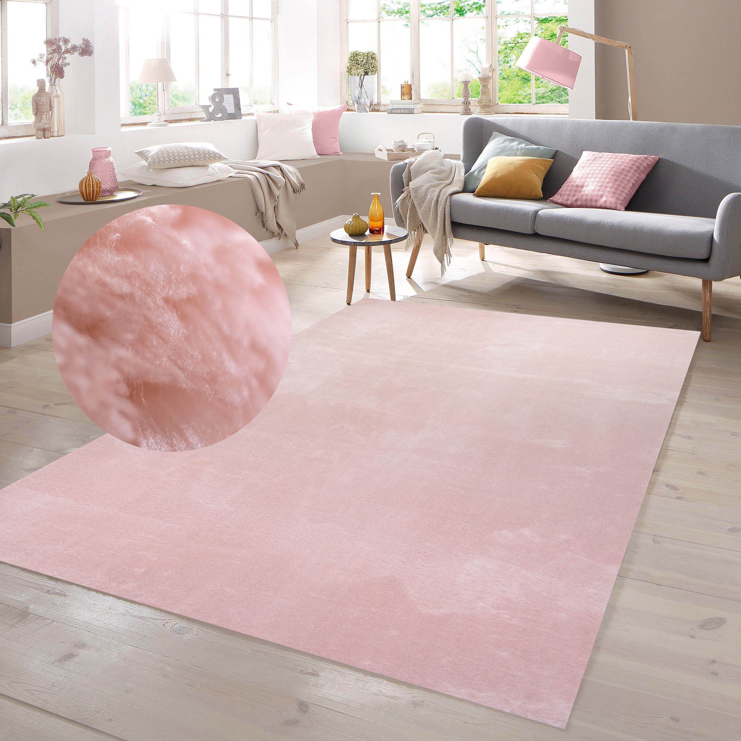 Teppich Teppich Shaggy Flokati in rosa, TeppichHome24, rechteckig, Höhe: 18  mm