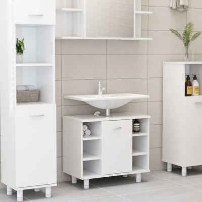 vidaXL Badezimmer-Set Badezimmerschrank Hochglanz-Weiß 60x32x53,5 cm Holzwerkstoff, (1-St)