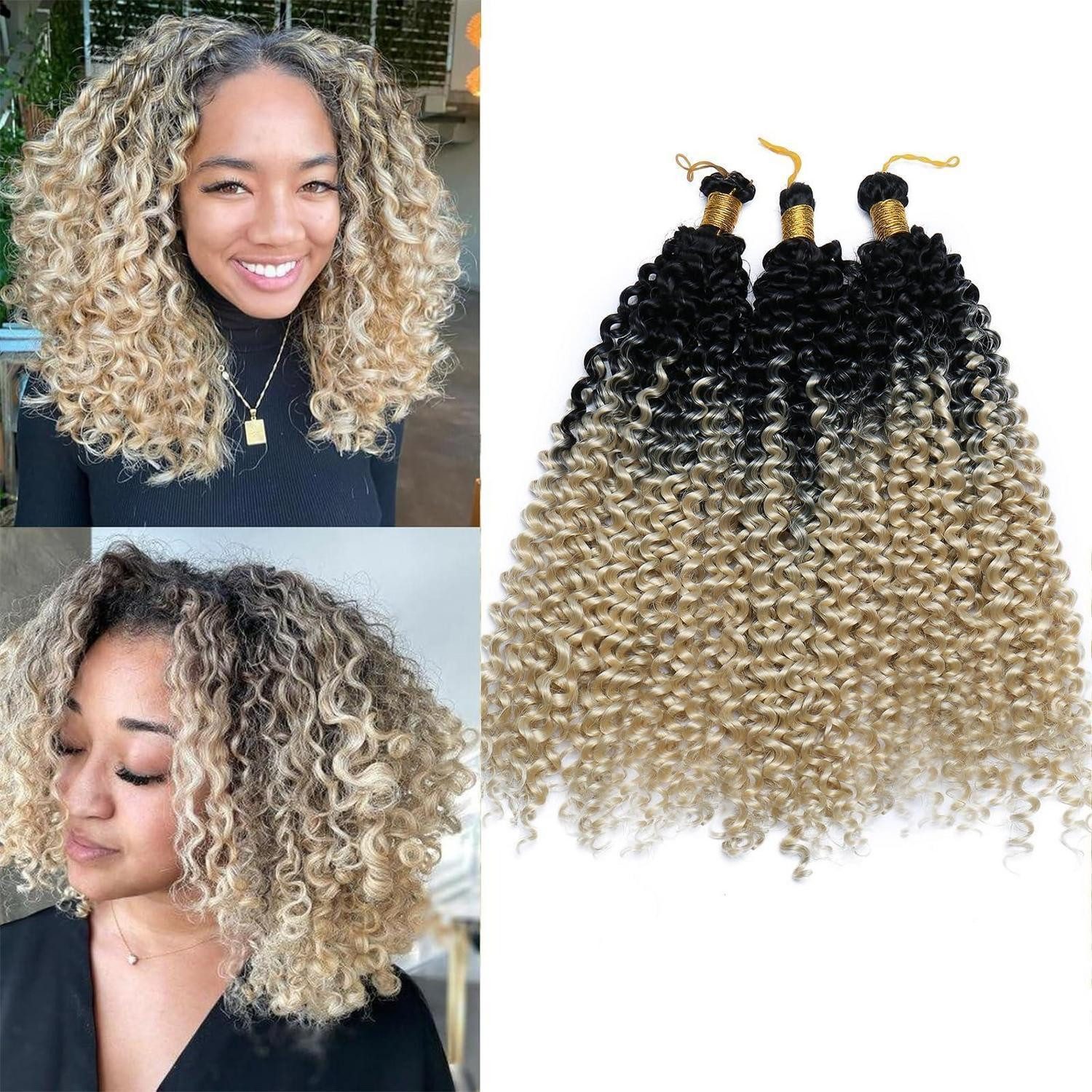 LuxusKollektion Kunsthaar-Extension Haarverlängerung Häkelzöpfe 35 CM (Pack of 3) Schwarz zu Blond