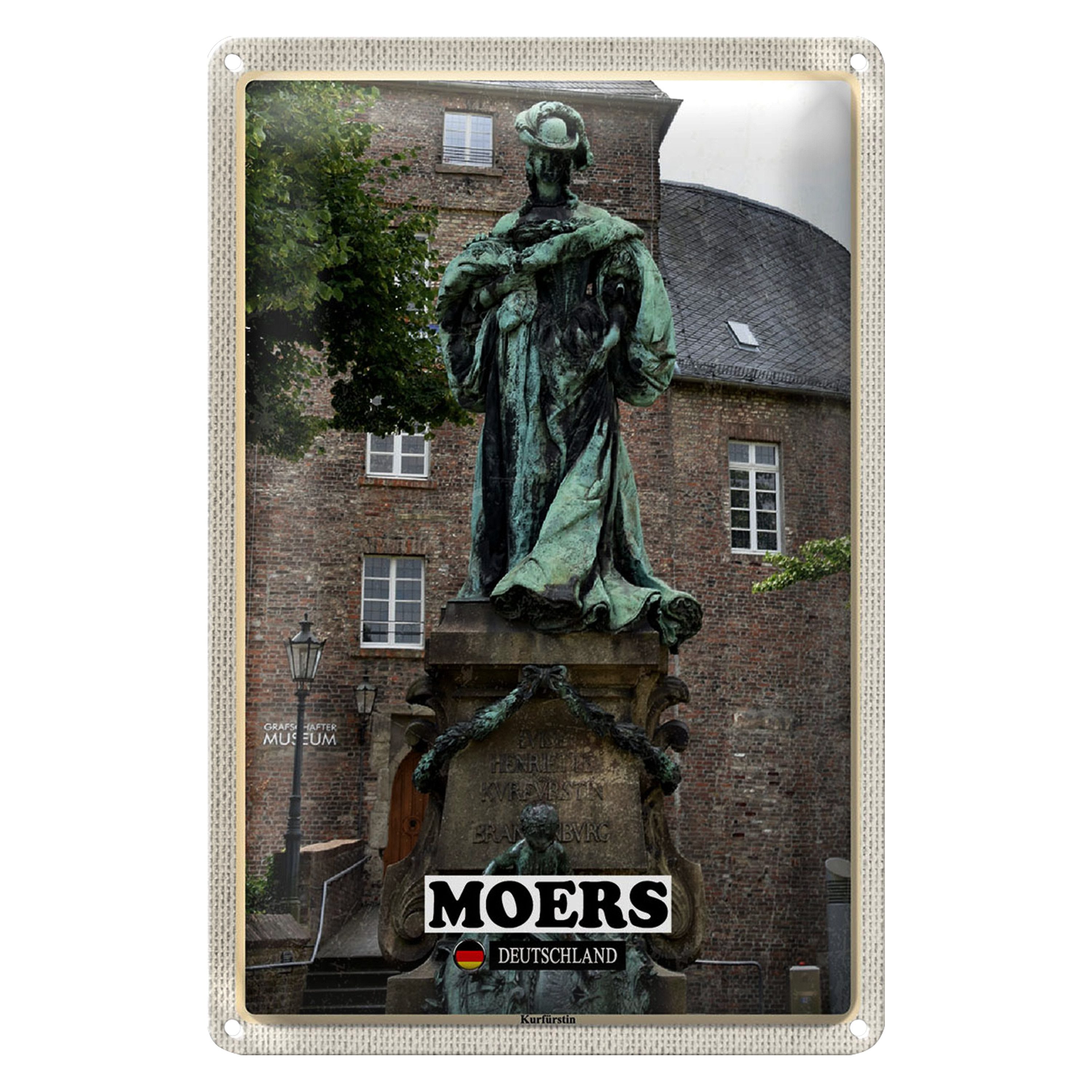 Roomando Metallschild Blechschild Städte Moers Kurfürstin Skulptur 20x30cm