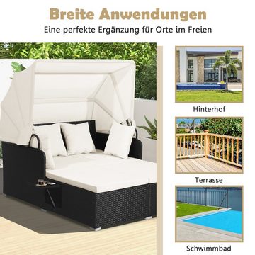 COSTWAY Loungebett, Rattan, 2-Personen, mit einziehbarem Sonnendach, Kissen