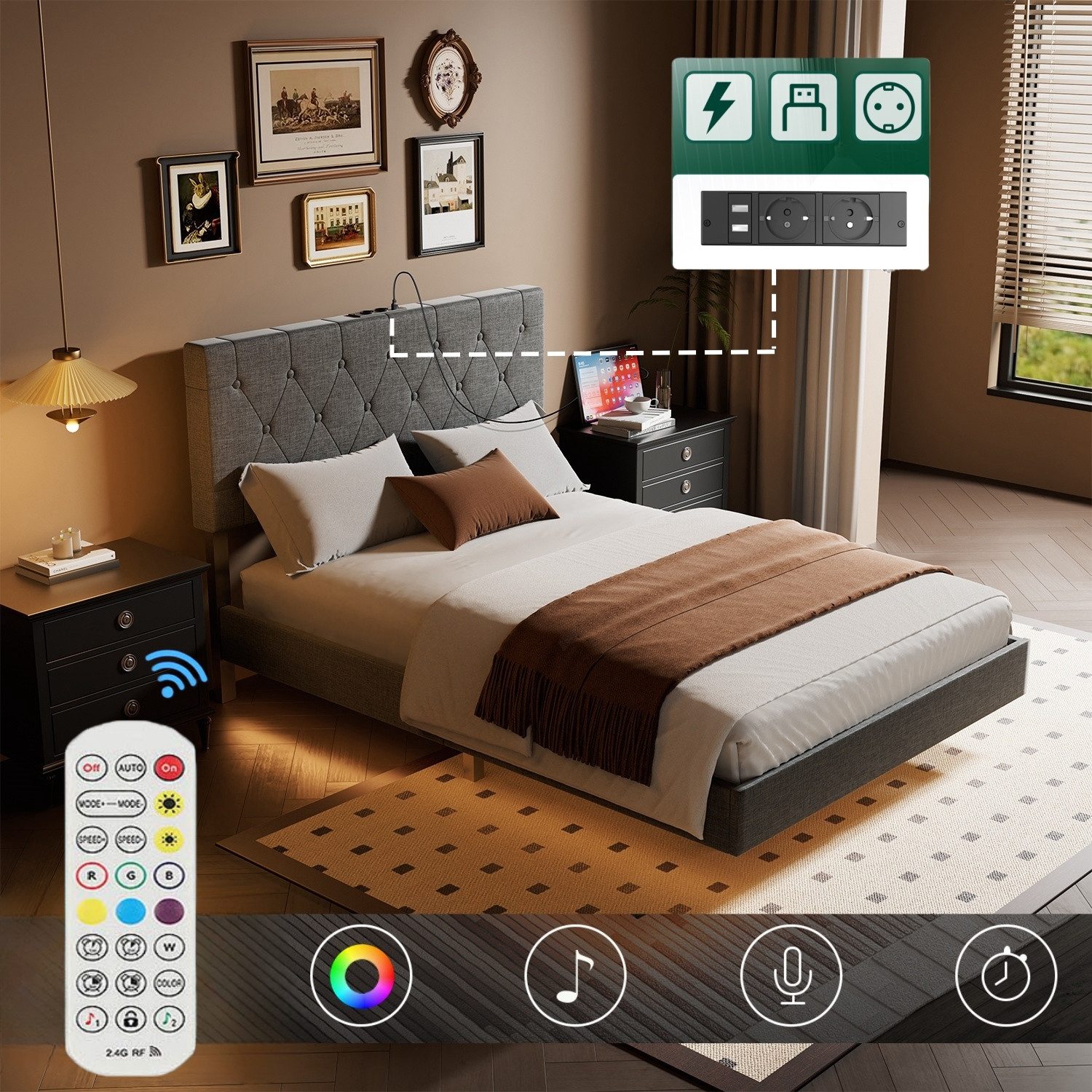 OULENBIYAR Bettgestell Doppelbett 140x200cm, Visuell Schwebendes günstig online kaufen