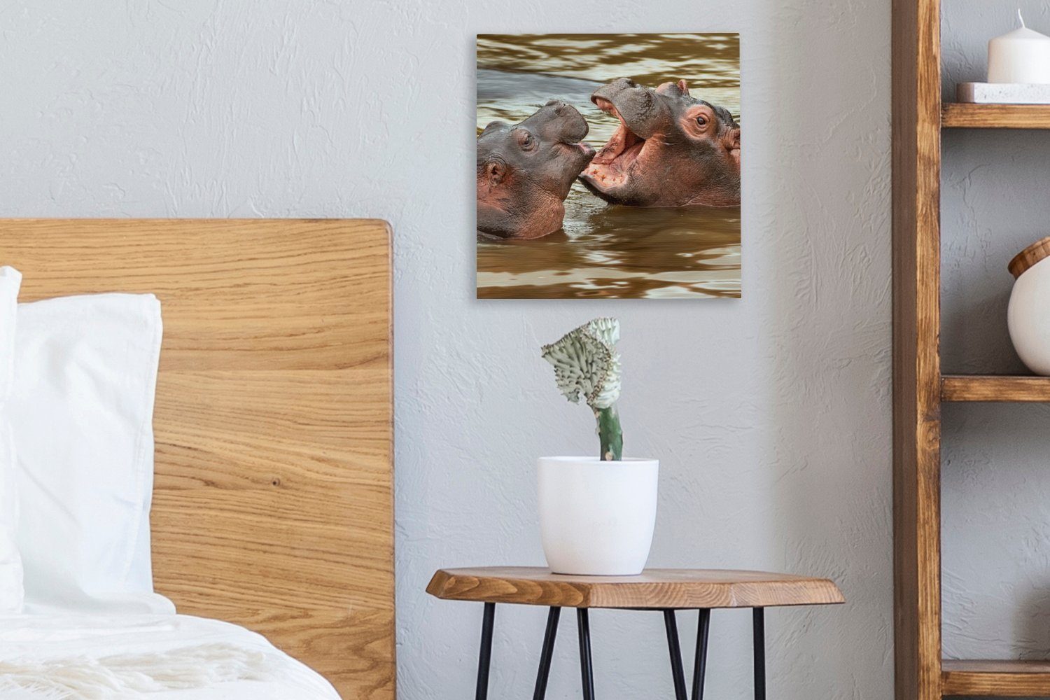 Leinwandbild Bilder OneMillionCanvasses® Leinwand Tiere - Nilpferd Wasser, Wohnzimmer - St), (1 Schlafzimmer für