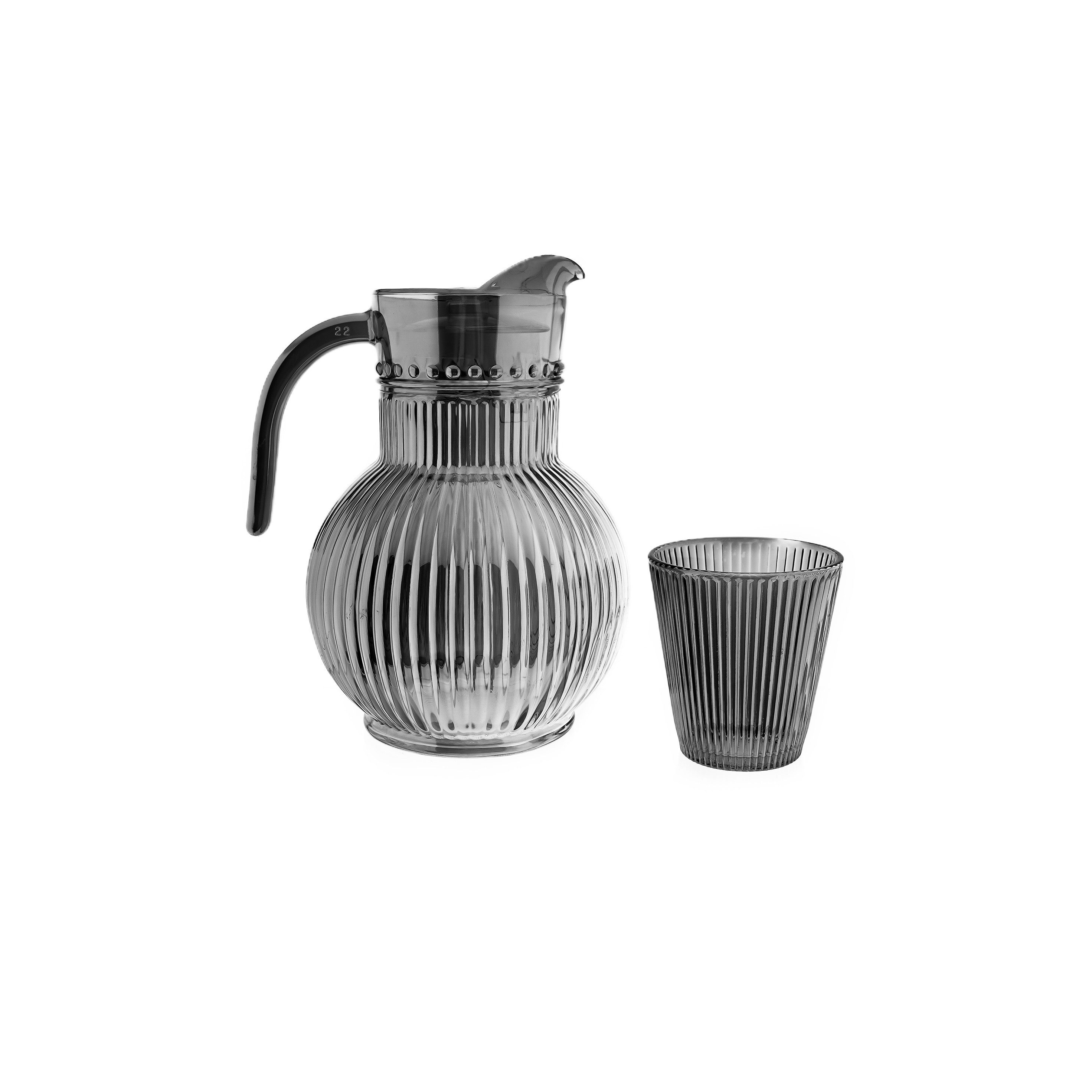 Almina Karaffe Ripple Set aus Glas – 1,8 Liter Karaffe mit 6 Gläsern