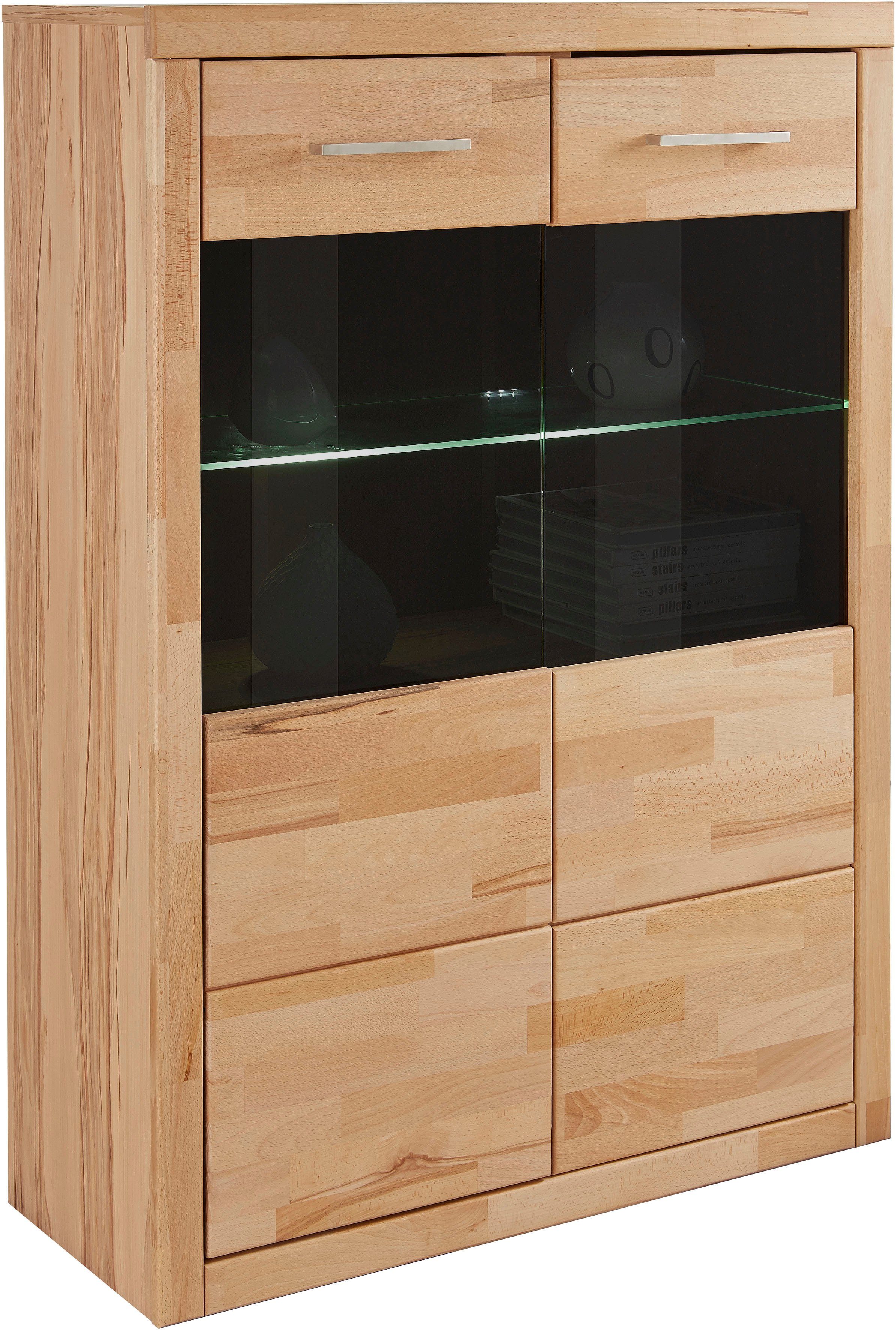 Home affaire Stauraumvitrine "Ribe,90cm breit,125cm hoch, Fronten Massivhol günstig online kaufen
