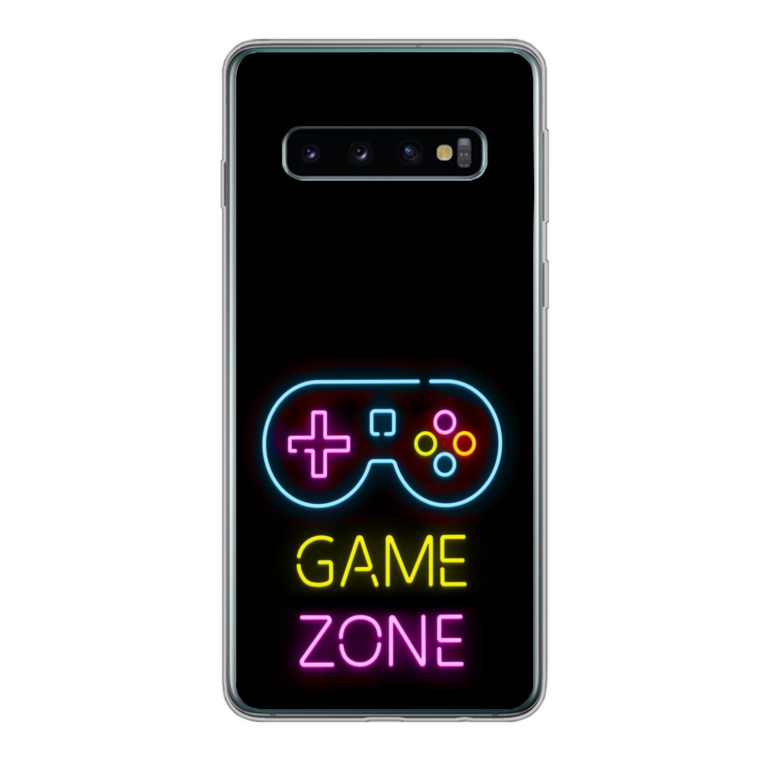 MuchoWow Handyhülle für Samsung Galaxy S10 Controller - Spiel - Neon - Schwarz - Zitate -, Phone Case, Silikon, Schutzhülle Dünn