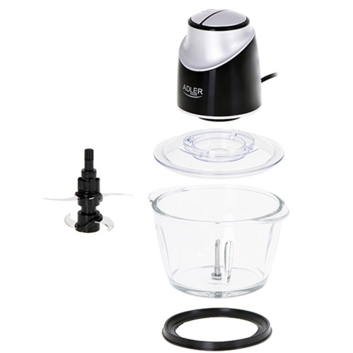 Adler Zerkleinerer AD 4082 1,2 L Glasschüssel & Edelstahlklingen, Schwarz, 550 W, Pulsfunktion, Anti-Rutsch-Ring, Überhitzungsschutz