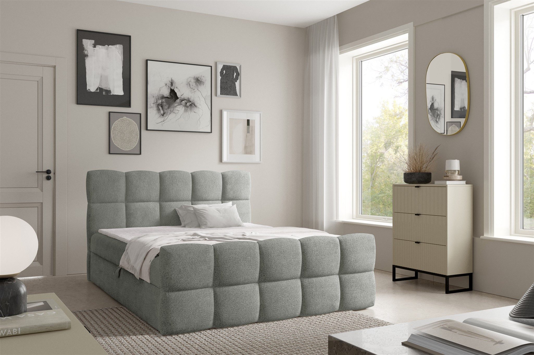 Fun Möbel Boxbett Schlafzimmerbett FUN DENIN Überlänge Stoff Coral (220cm) (inkl. Kaltschaumtopper, inkl. Bonellfederkernmatratze), inkl. Bettkasten