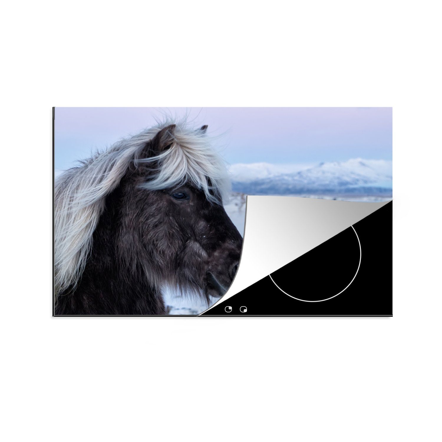 MuchoWow Herdblende-/Abdeckplatte Pferd - für Ceranfeldabdeckung - 81x52 Schnee Schutz cm, (1 Induktionskochfeld Braun, die tlg), küche, Vinyl