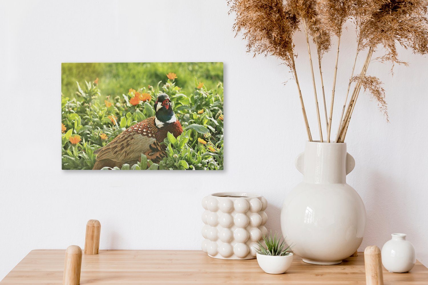 OneMillionCanvasses® Leinwandbild Blume (1 Wanddeko, - Aufhängefertig, - Vogel Wandbild St), 30x20 cm Leinwandbilder, Fasan