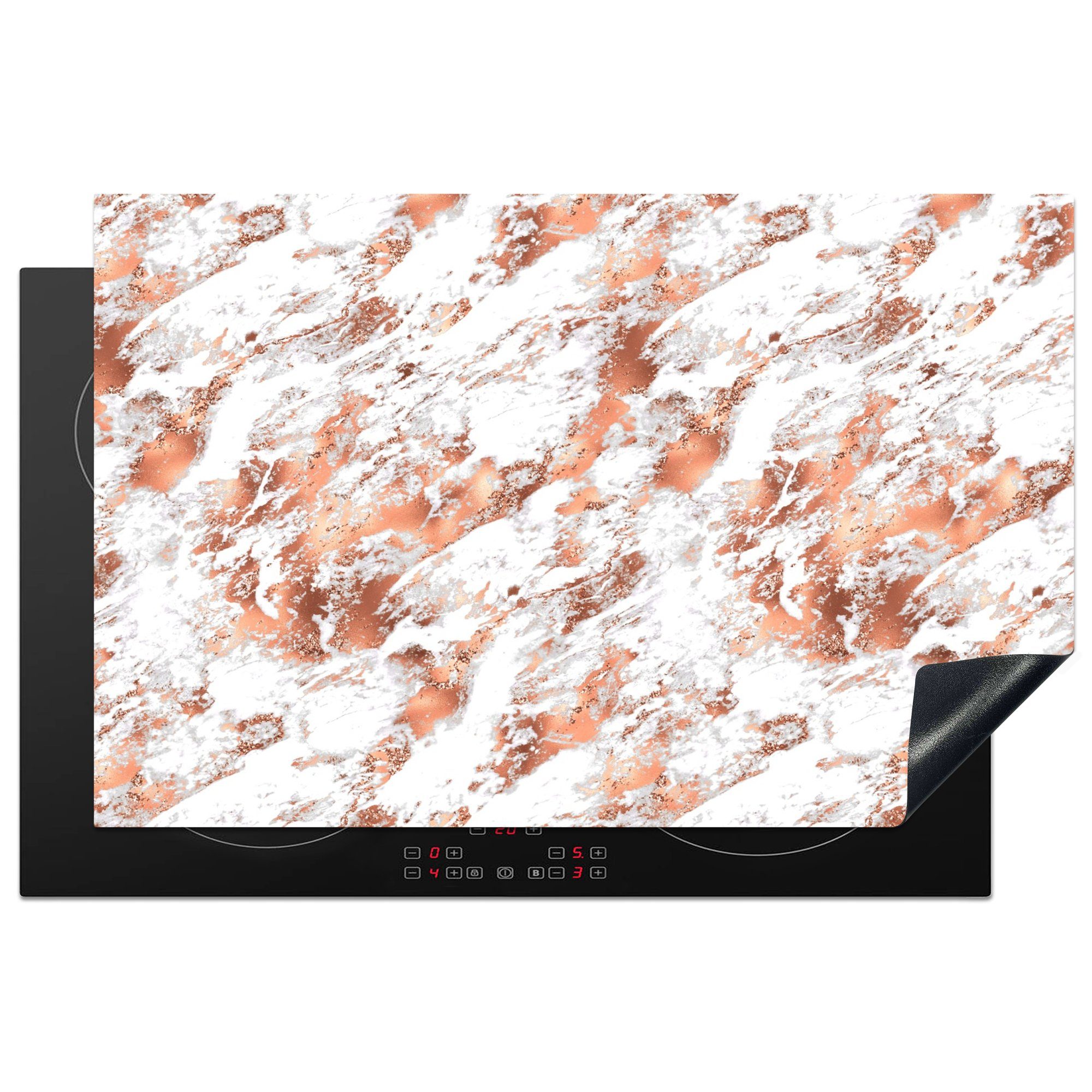 MuchoWow Herdblende-/Abdeckplatte Marmor - Weiß - Roségold, Vinyl, (1 tlg), 81x52 cm, Induktionskochfeld Schutz für die küche, Ceranfeldabdeckung | Herdabdeckplatten