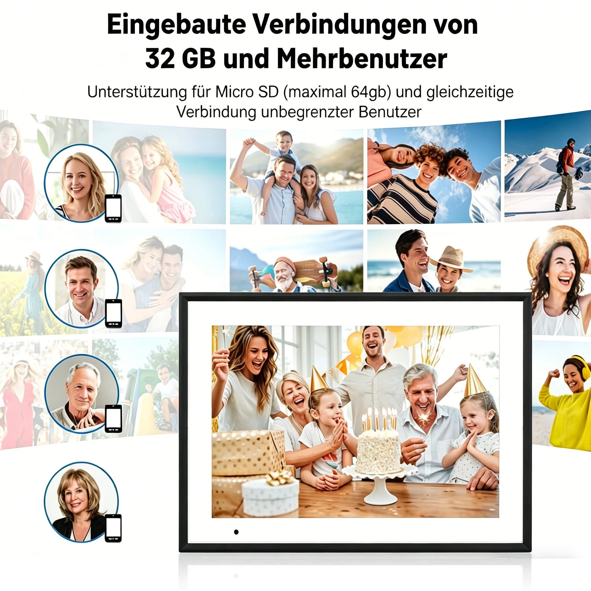 Funcare 10.1’’ mit WiFi-Fotoübertragung 1280×800 Pixel, 32GB+128GB erweiterbar Digitaler Bilderrahmen (25,65 cm/10.1 ", 1280x800 Pixel, 32 GB) – Bild 5 von 5