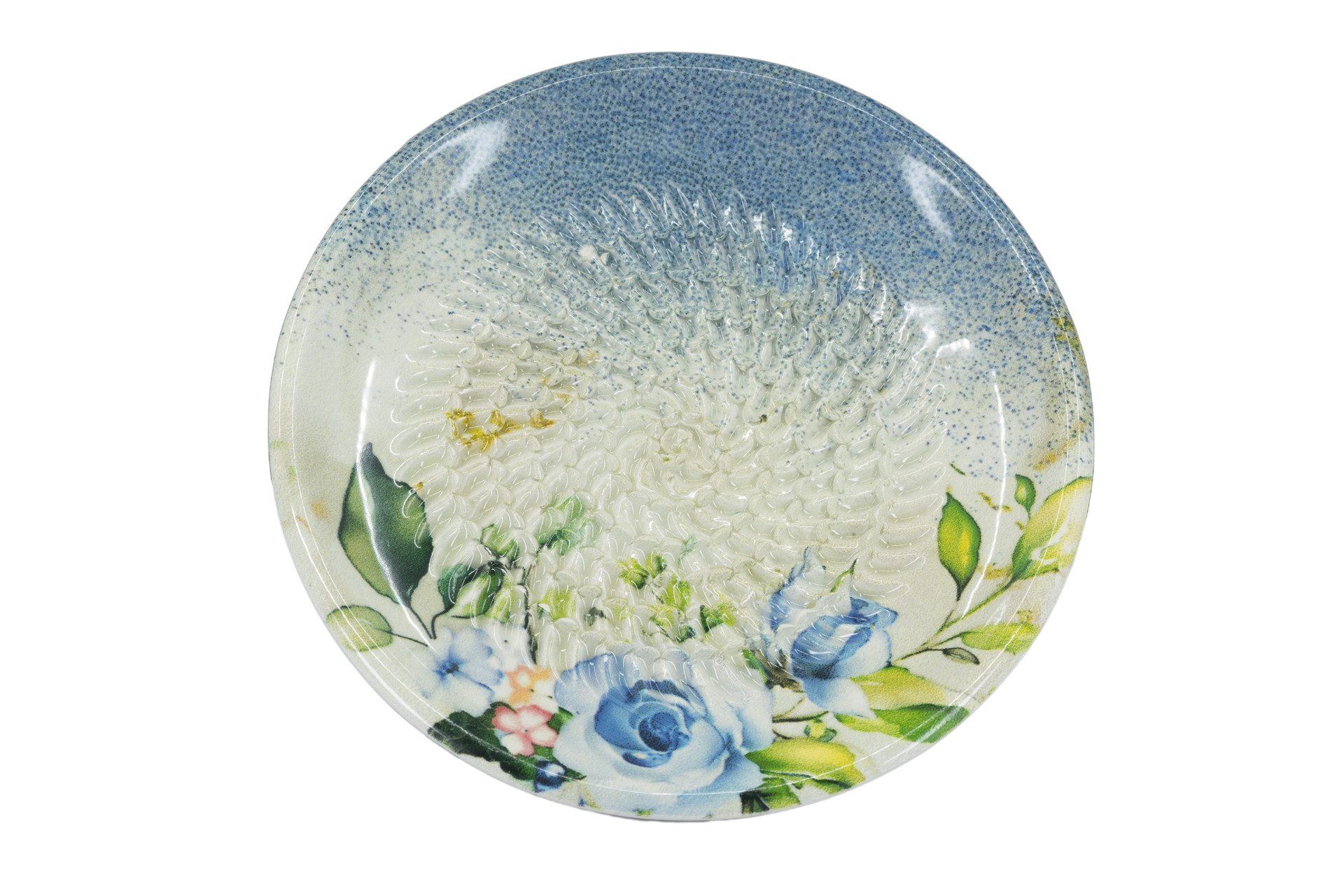 Kaladia Multireibe Reibeteller in Blau mit blauer Blume, Keramik, handbemalte Küchenreibe - Made in Spain