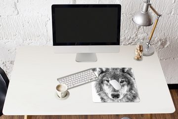 MuchoWow Gaming Mauspad Tierprofil Wolf in schwarz und weiß (1-St), Mousepad mit Rutschfester Unterseite, Gaming, 40x40 cm, XXL, Großes