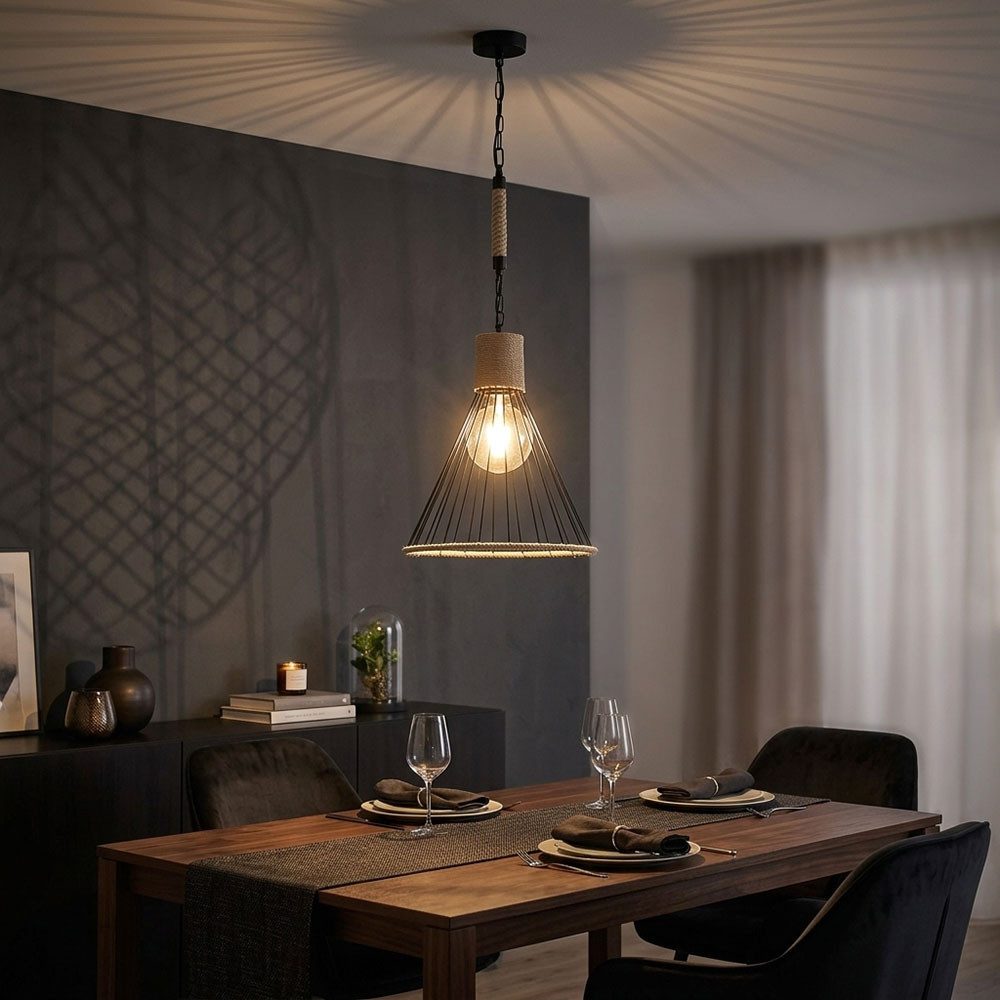 GLOBO LIGHTING Hängeleuchte, Leuchtmittel nicht inklusive, Pendellampe Hanfseil Hängeleuchte Kette Esszimmer Pendelleuchte im