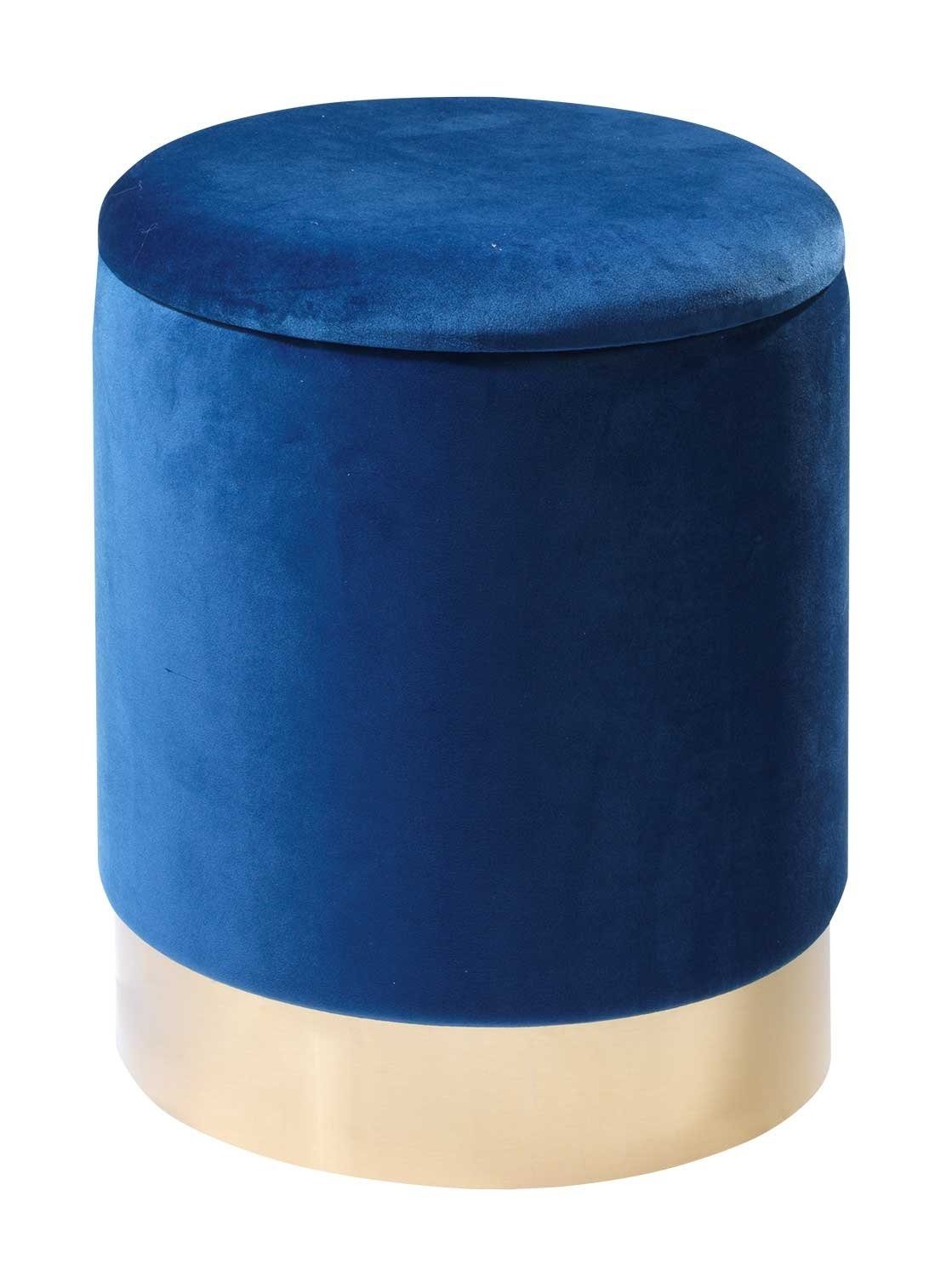 Home4You Sitzhocker, Ø 36 cm, Dunkelblau, Samtbezug, mit abnehmbarem Deckel