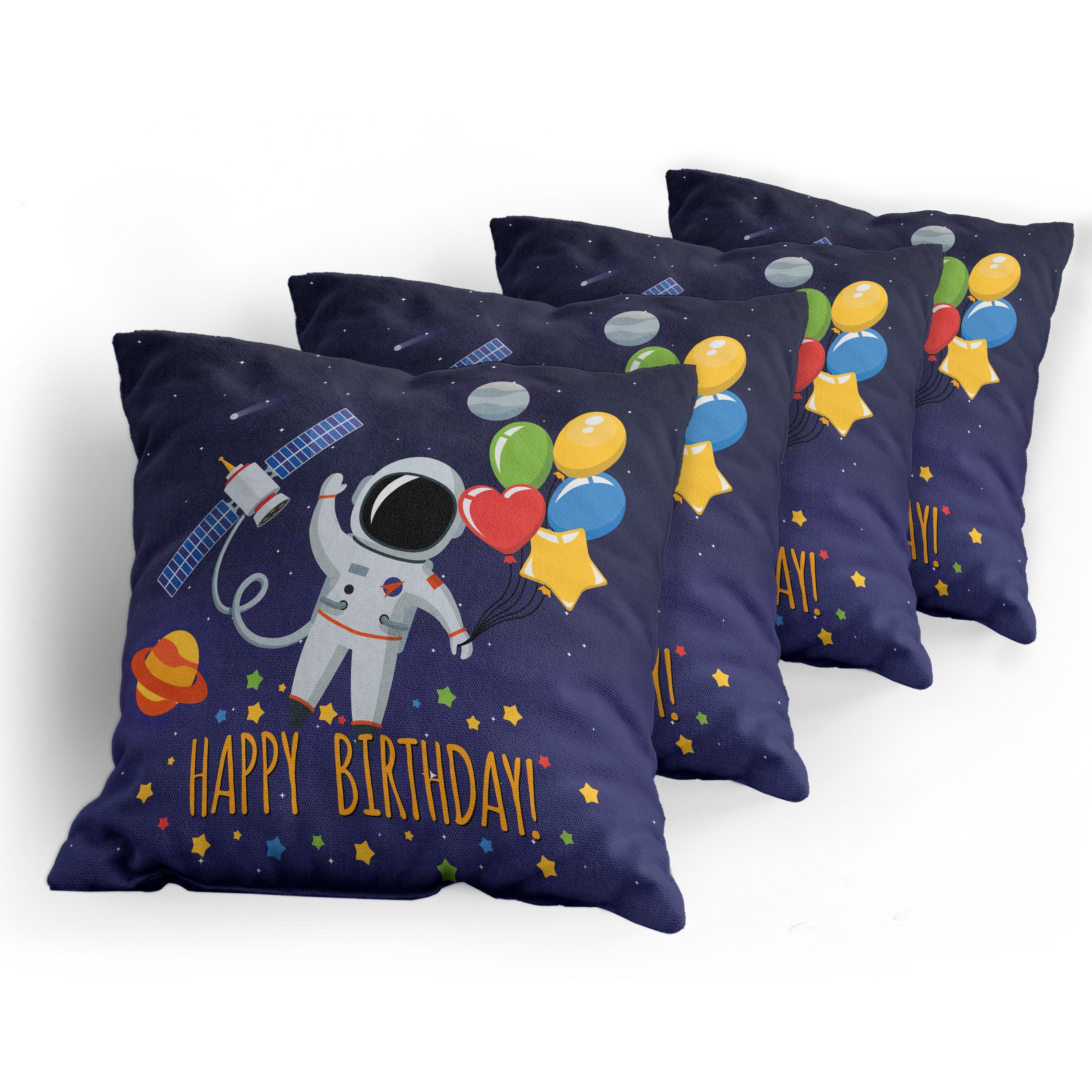 Astronaut Ballon Digitaldruck, Geburtstag (4 Kissenbezüge Doppelseitiger Modern Abakuhaus Accent Stück),